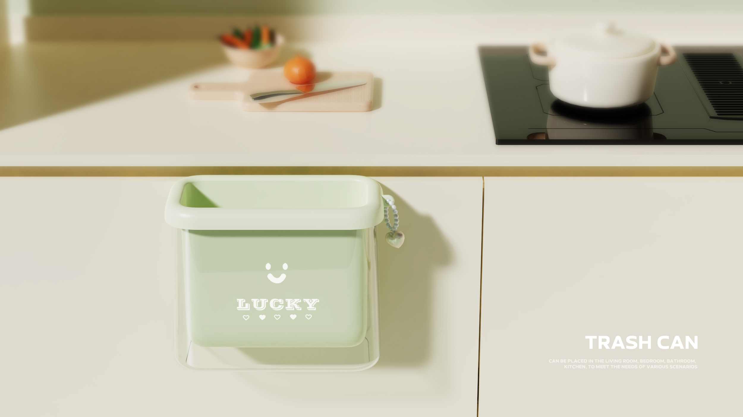 trash can，kitchen，a living room，Shower Room，