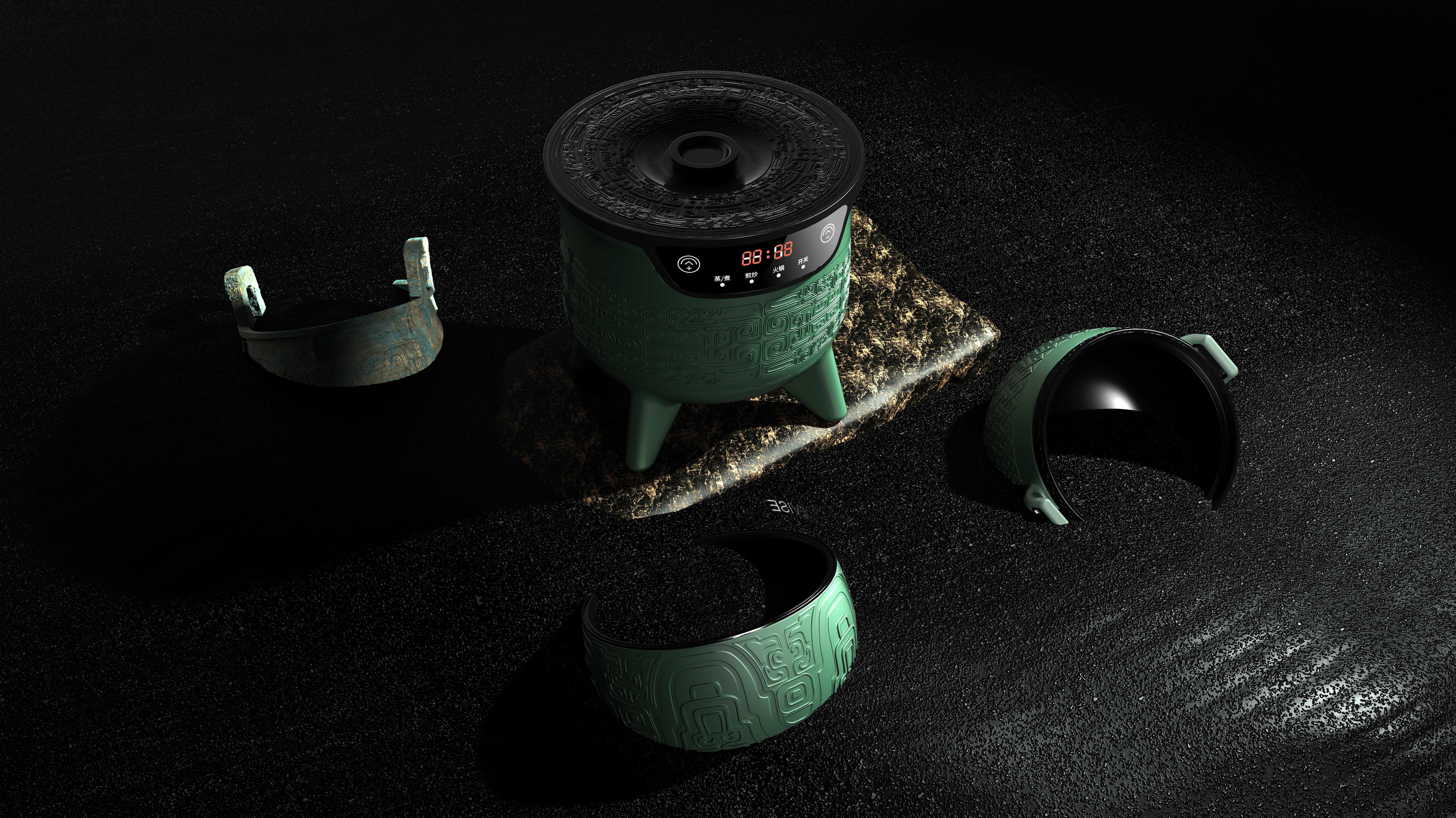 Outdoor camping electric cooker，Oracle，bronzeware，ancient chinese culture，