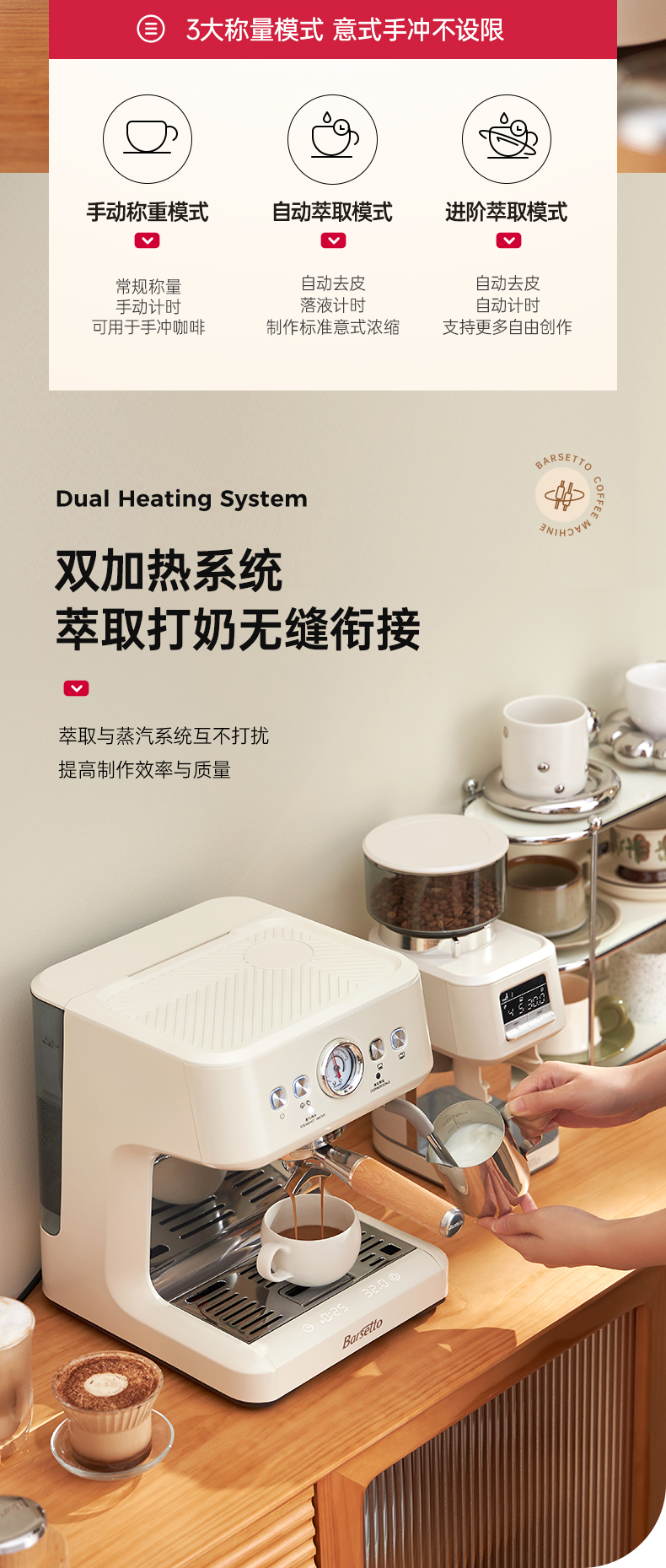 Barsetto，Yum Chart，Coffee machine，industrial design，product design，M3V semi-automatic coffee machine OPV，Household small Italian semi-automatic coffee machine，M3 with said semi-automatic coffee machine double pump double heating，