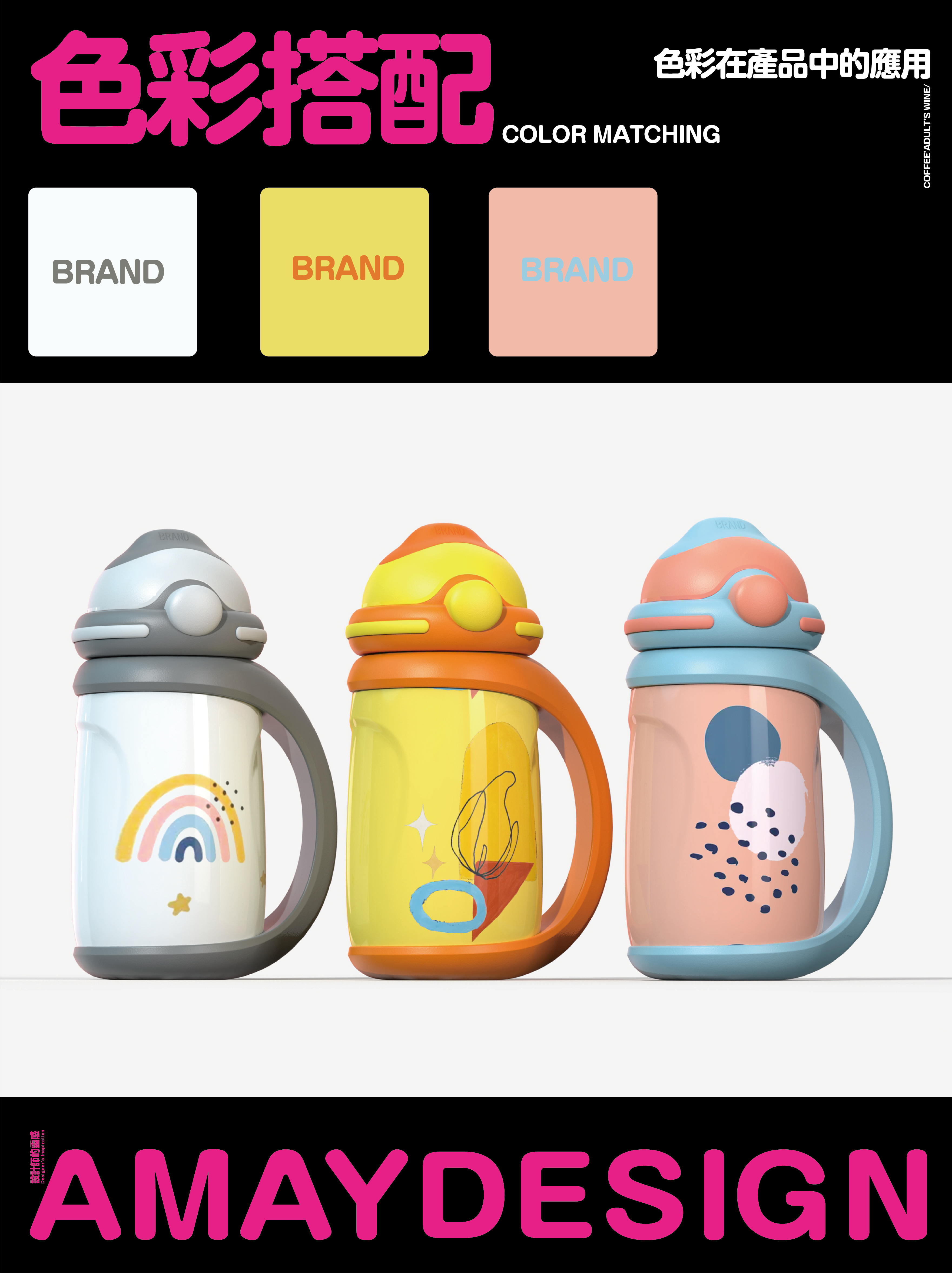 Children's thermos cup，Children's water cup，Appearance design，industrial design，product design，a pot with three lids，Thermal insulation kettle，