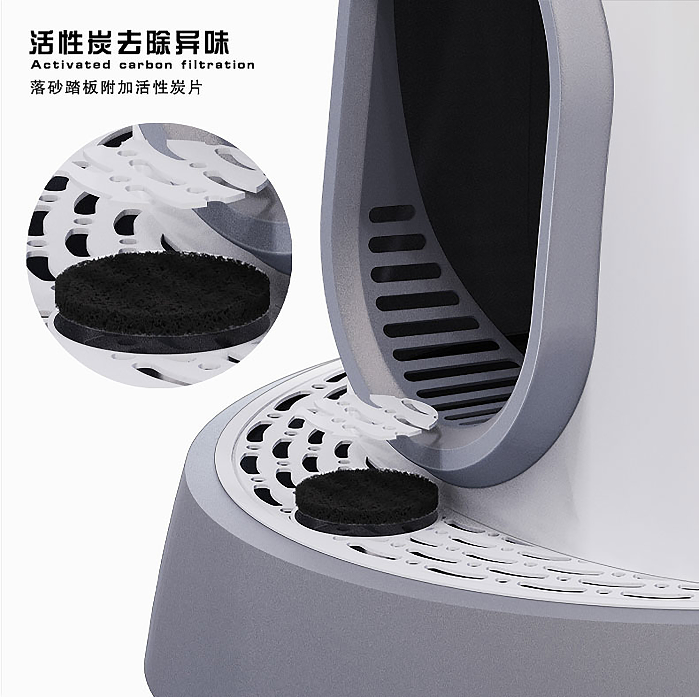 Super large space，Rotary opening cover，Widened leakage net pedal，