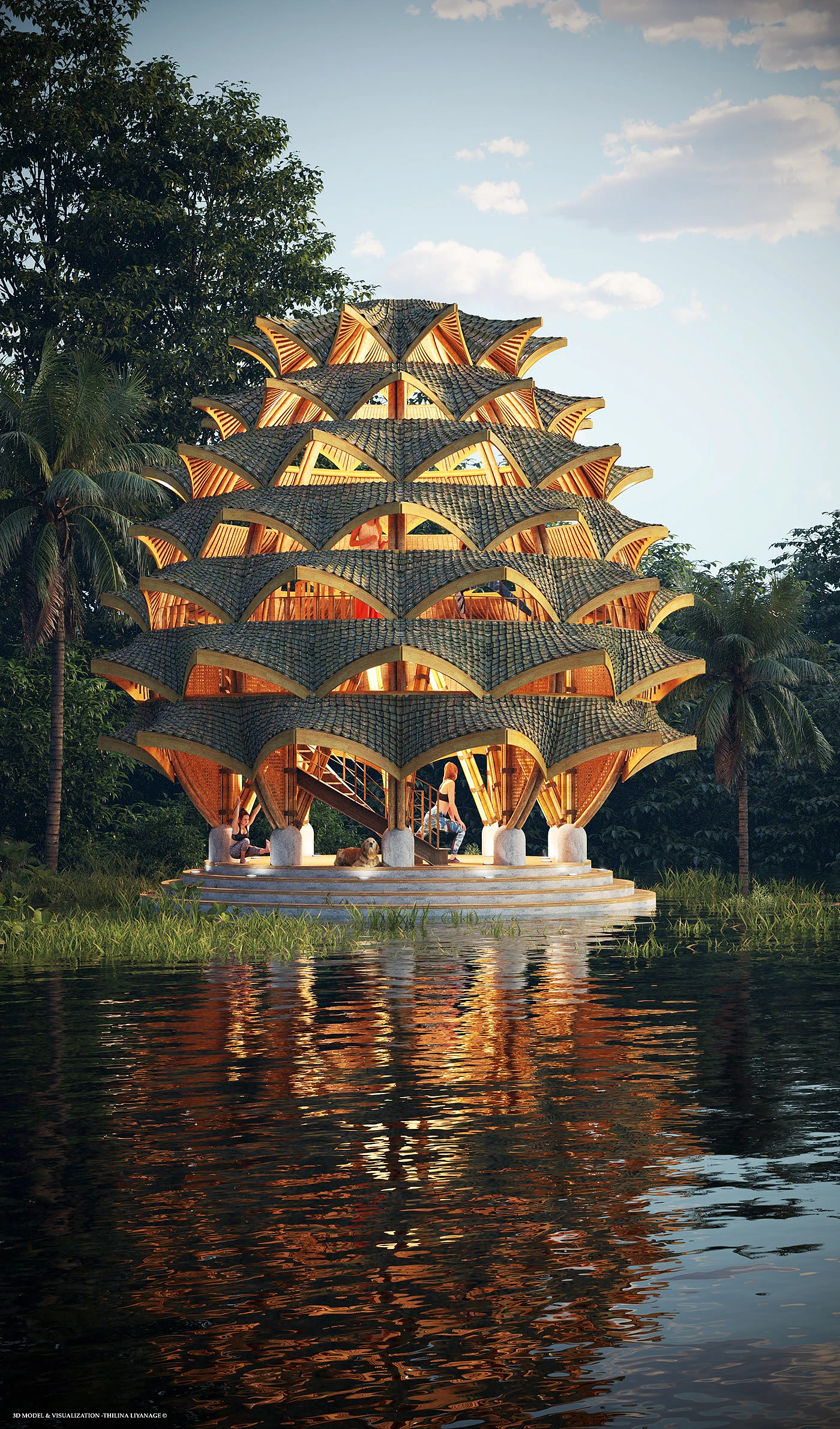 Multifunctional，yoga，self-cultivation，natural，Pavilion，