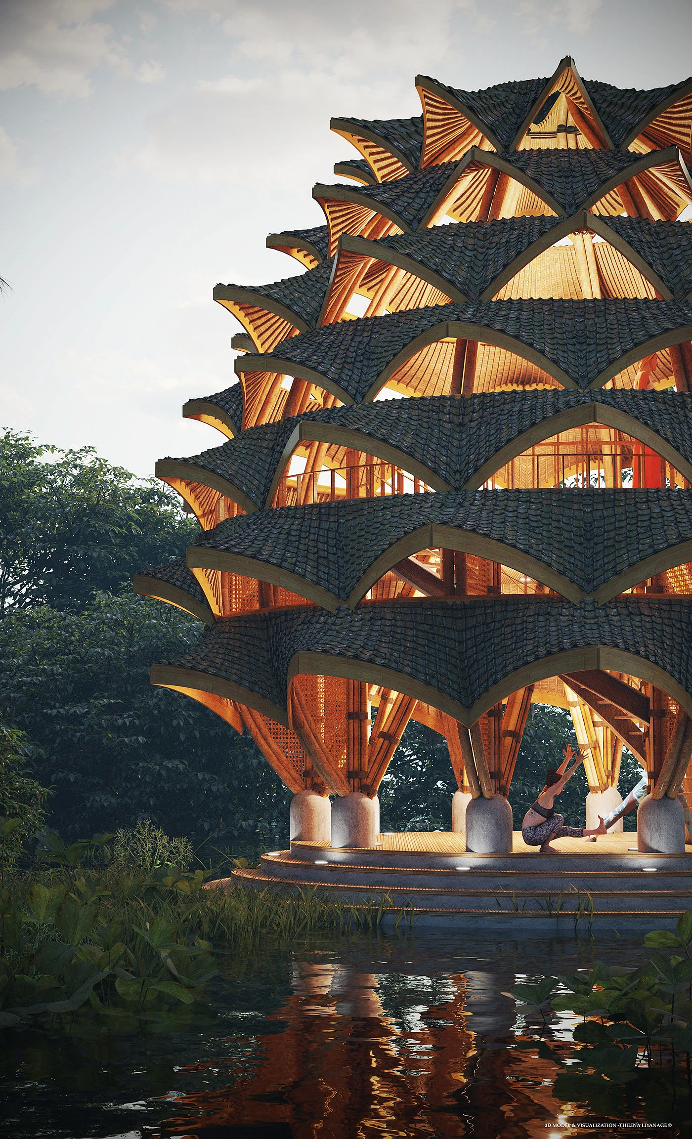Multifunctional，yoga，self-cultivation，natural，Pavilion，