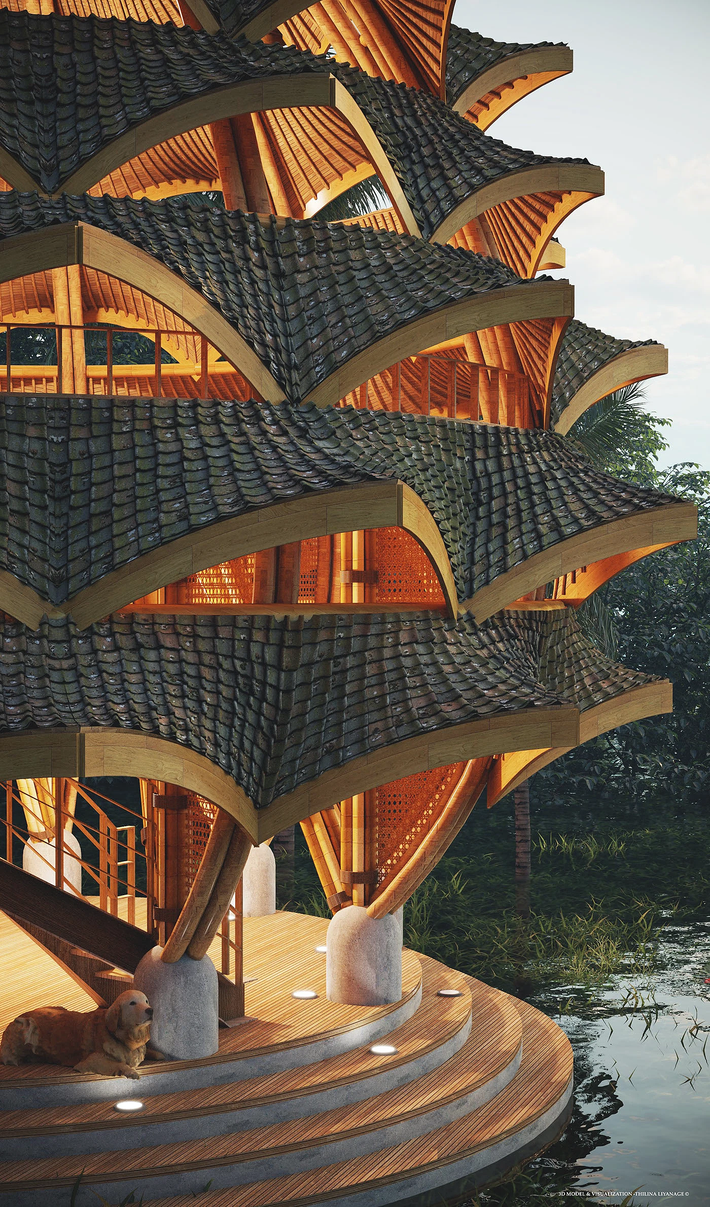 Multifunctional，yoga，self-cultivation，natural，Pavilion，