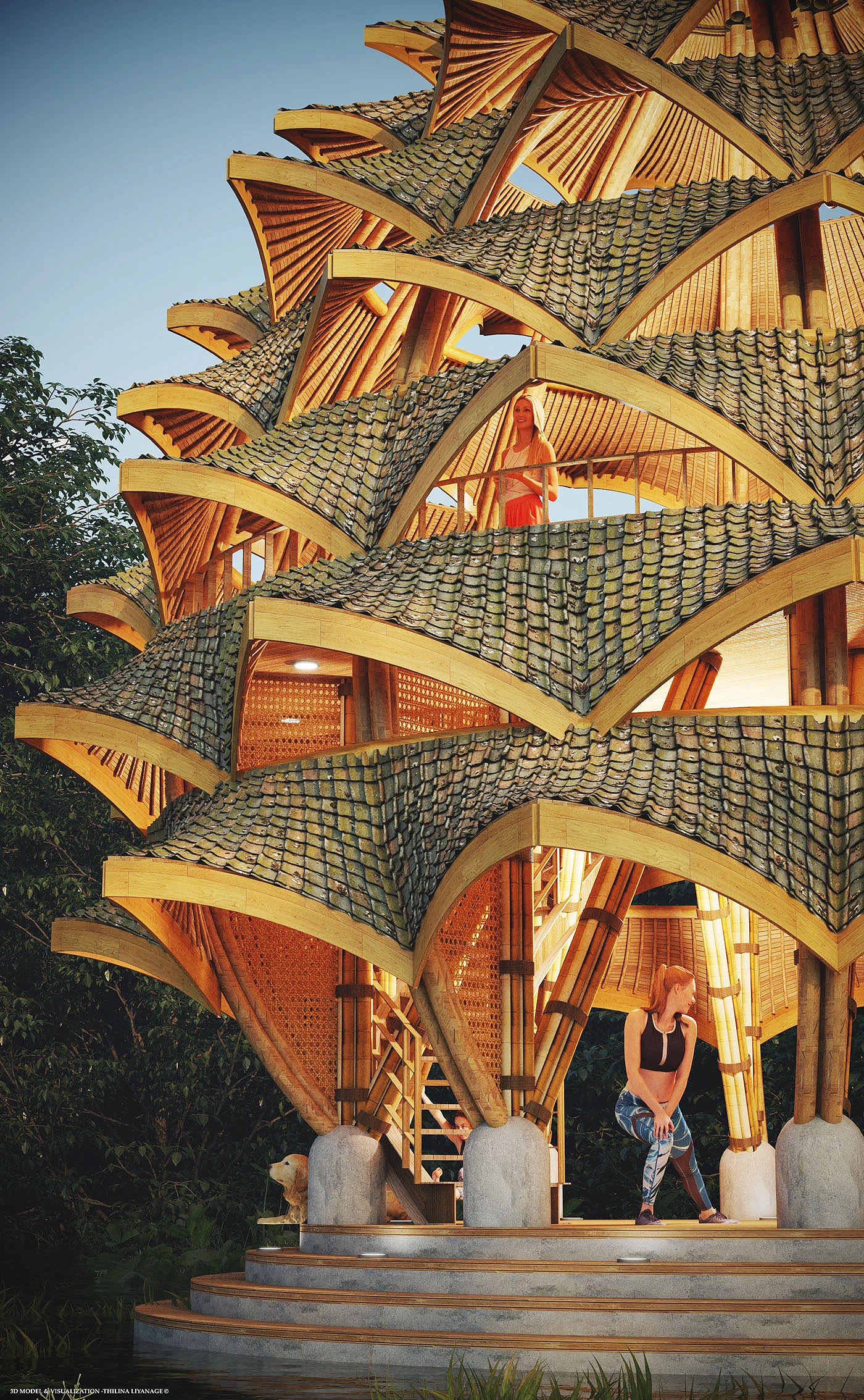 Multifunctional，yoga，self-cultivation，natural，Pavilion，