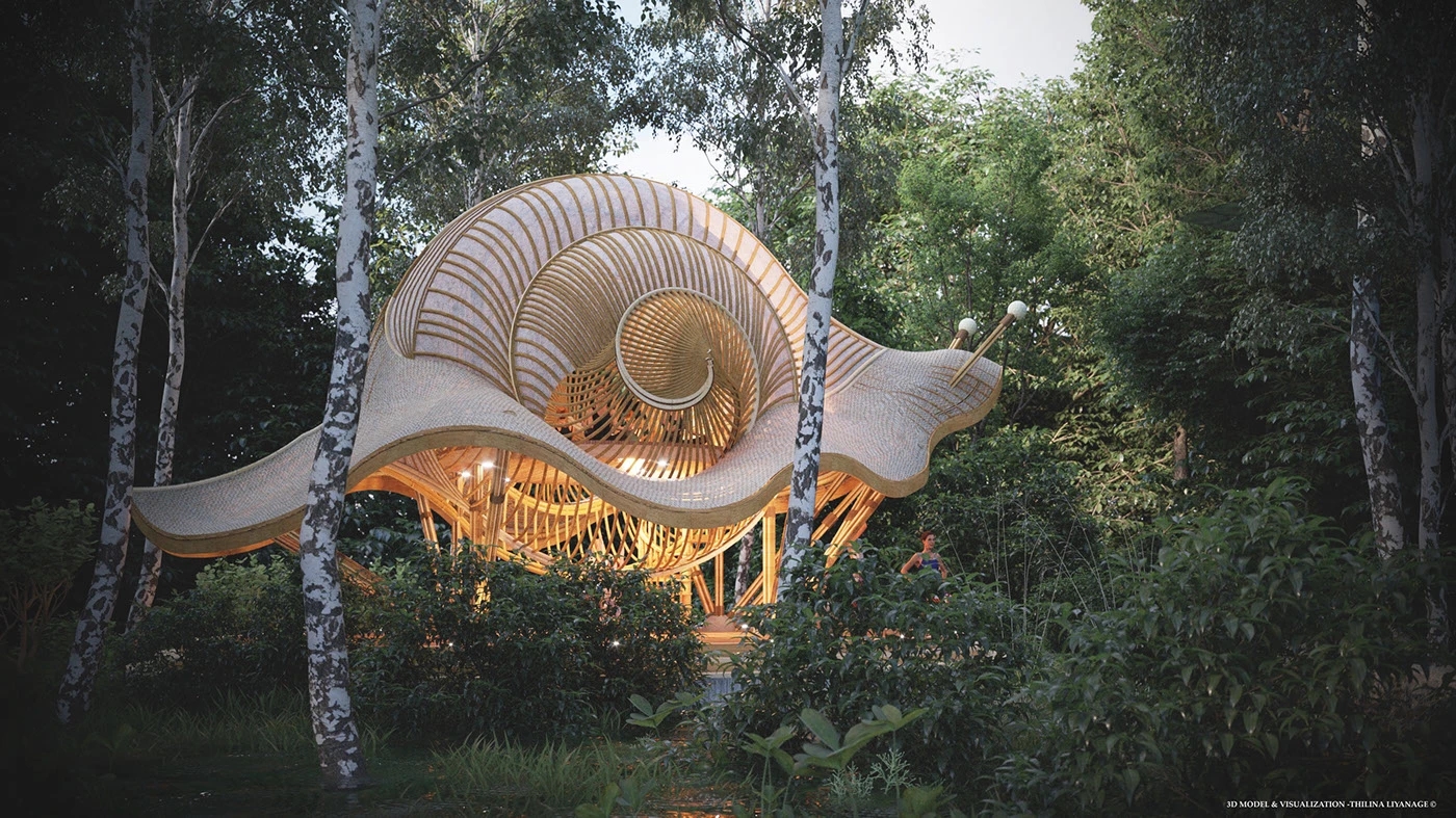 bamboo building，Snail，Yoga Space，Yoga Shala，