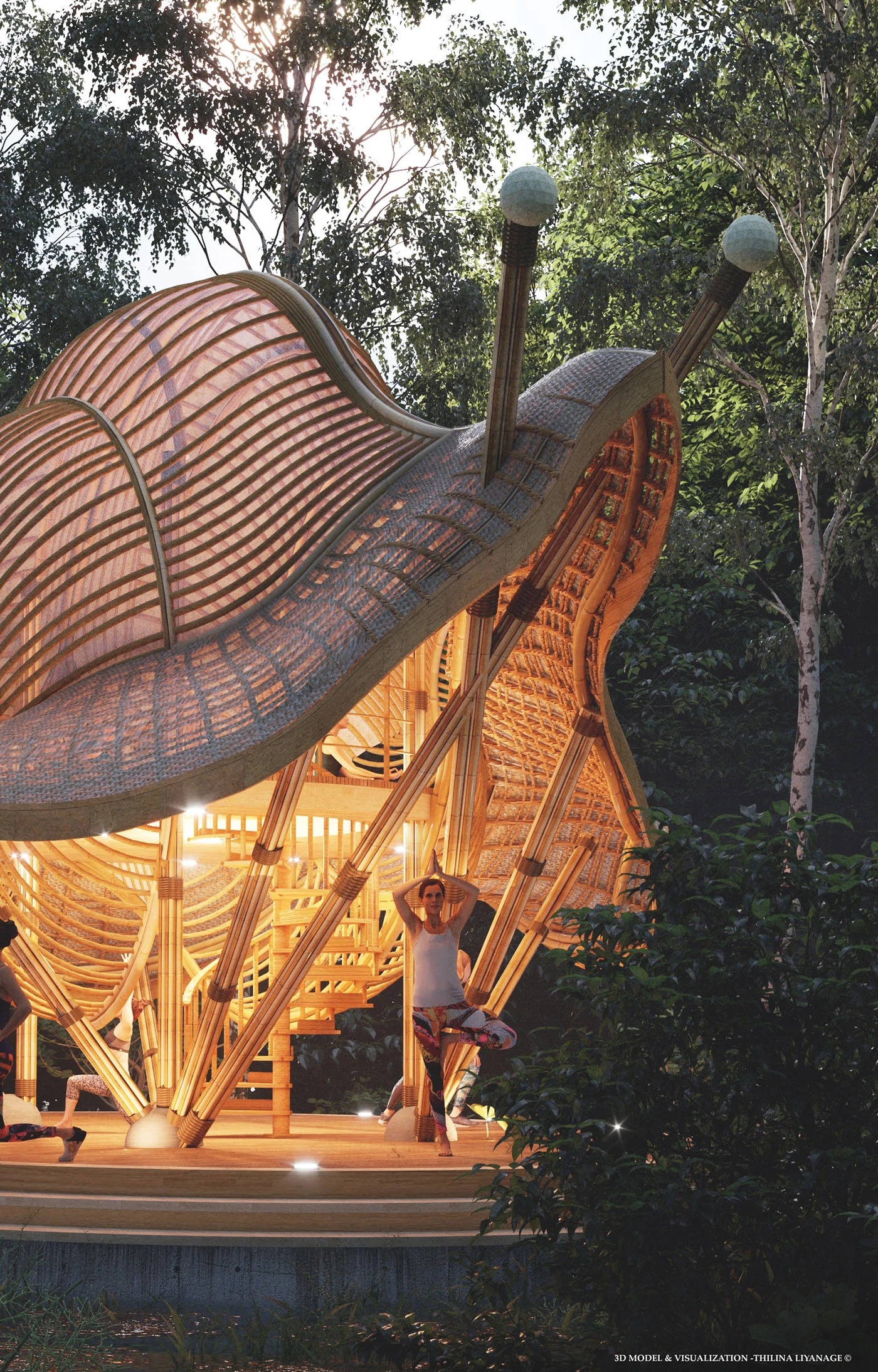 bamboo building，Snail，Yoga Space，Yoga Shala，
