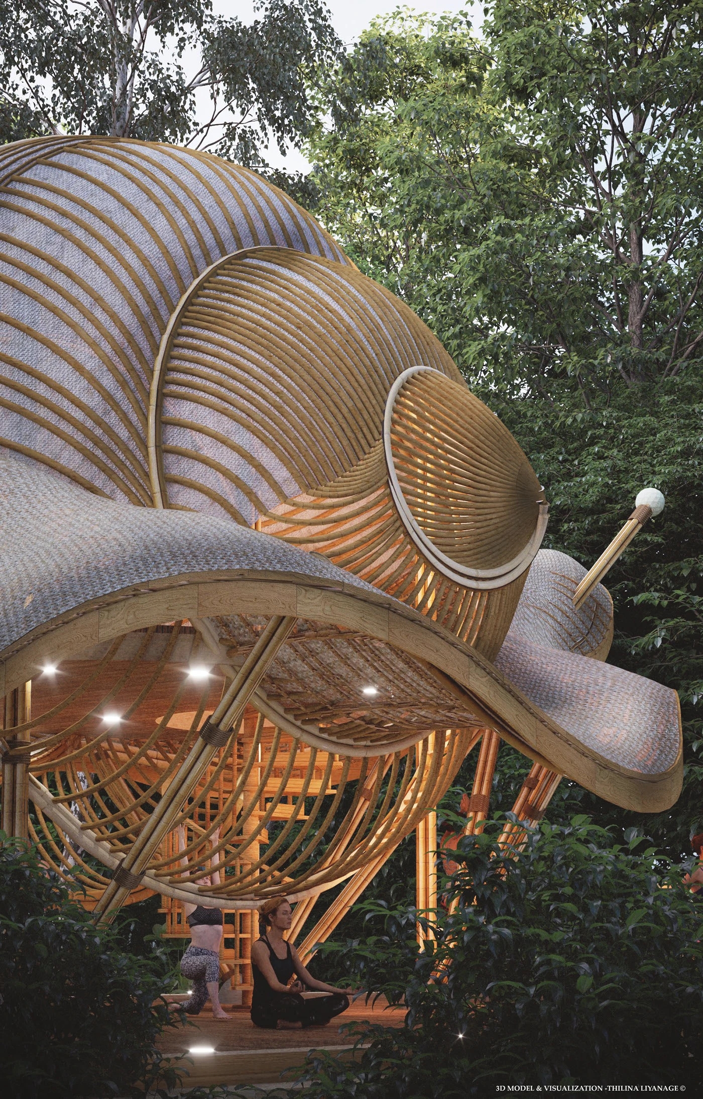 bamboo building，Snail，Yoga Space，Yoga Shala，