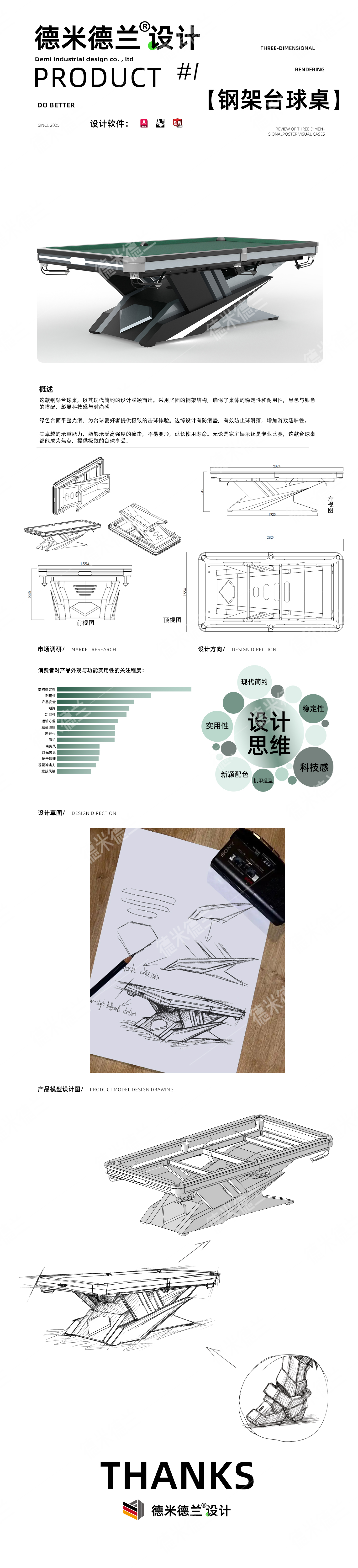 De Midland Industrial Design Steel Frame Billiard Table Product Design Case，