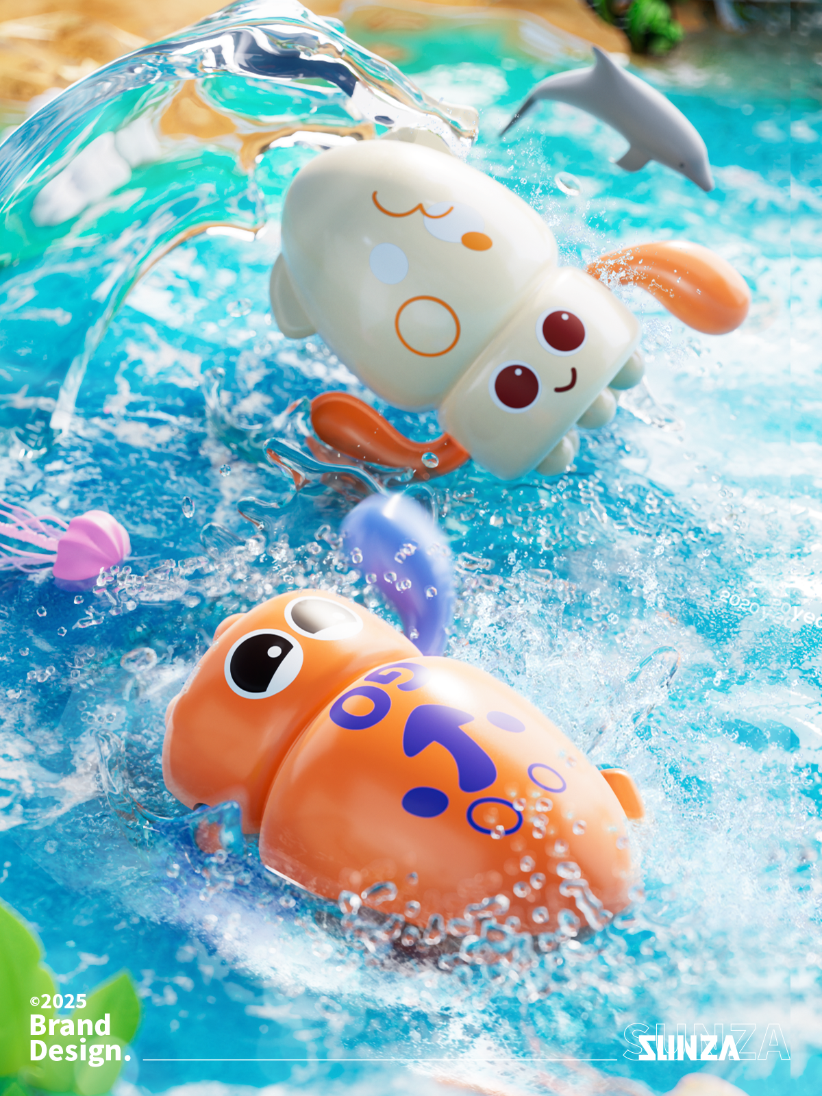 packing design，Splashing，summer，Swimming pool，go fishing，Detail drawing，Render，online retailers，