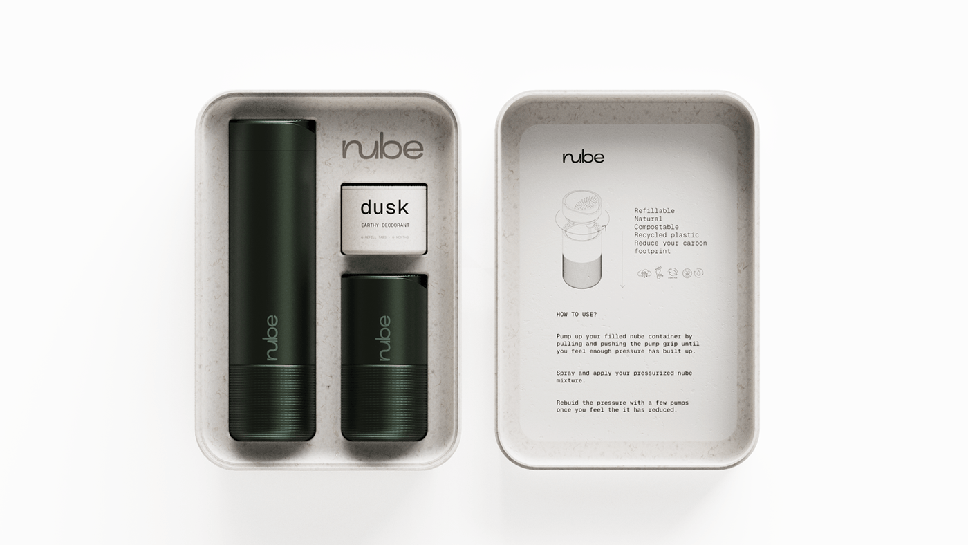 NUBE，refillable hand pump spray container，packing design，originality，