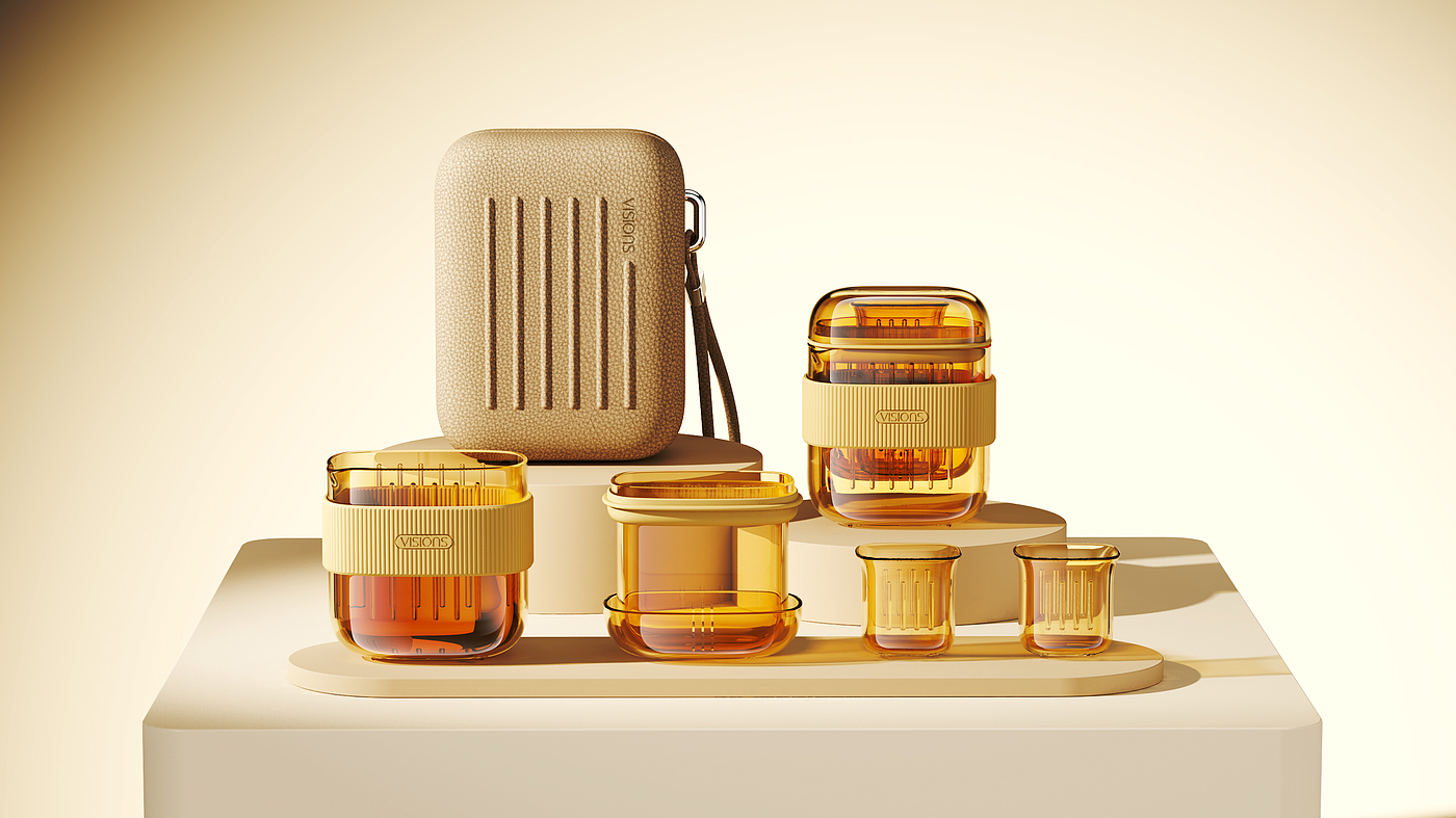 tea set，Portable tea set，flower receptacle，Glass tea set，High borosilicate glass，Outdoor Tea Set，Amber Primary，