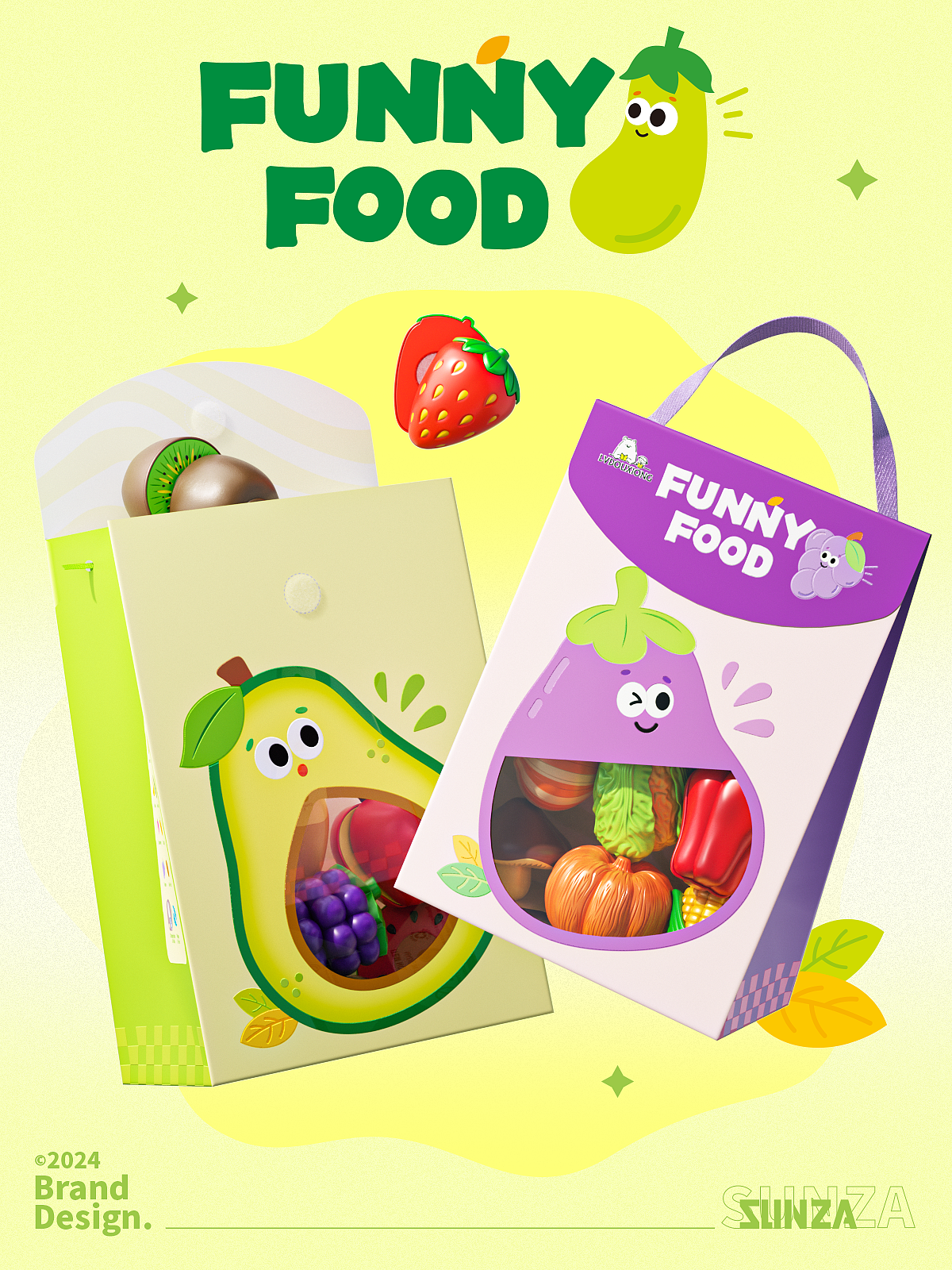 Cheschile，Fruit packaging，Toy packaging，C4D rendering，Illustration，packing design，Fruit and Vegetable Gift Box，Creative design，
