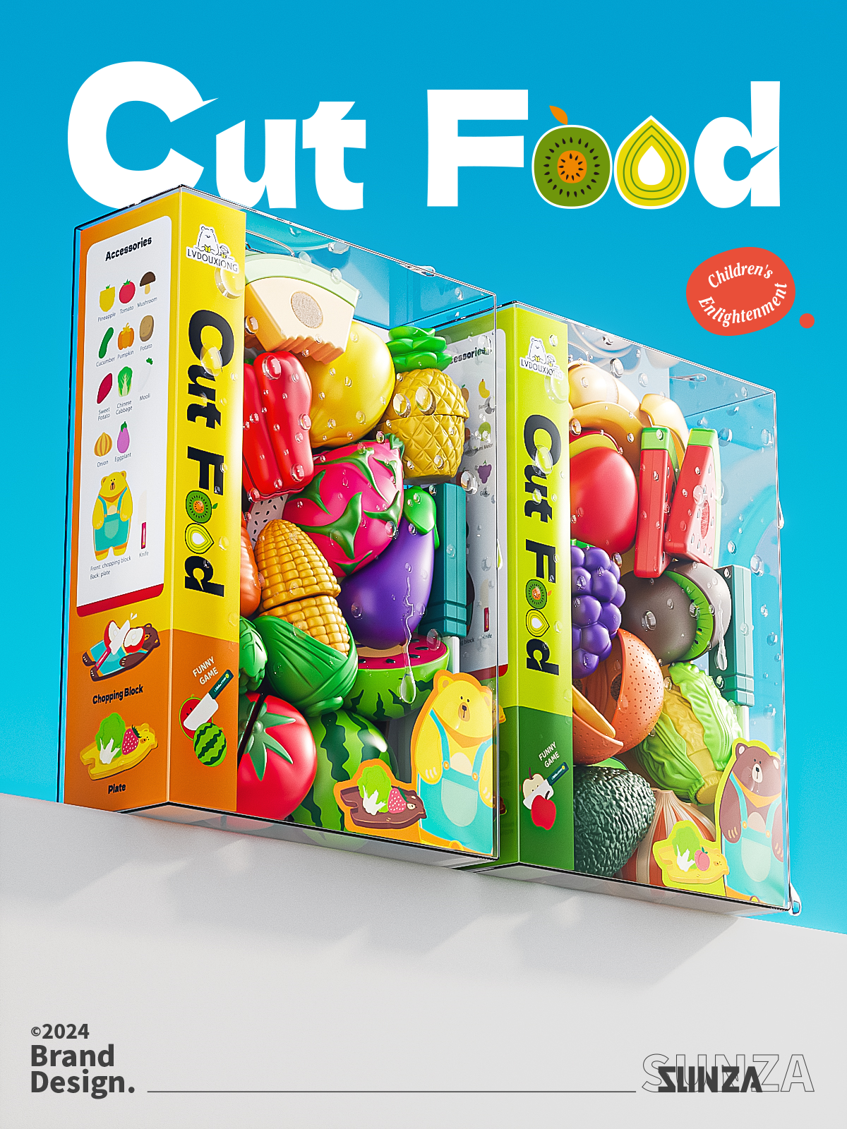 Cheschile，Fruit packaging，Toy packaging，C4D rendering，Illustration，packing design，Fruit and Vegetable Gift Box，Creative design，