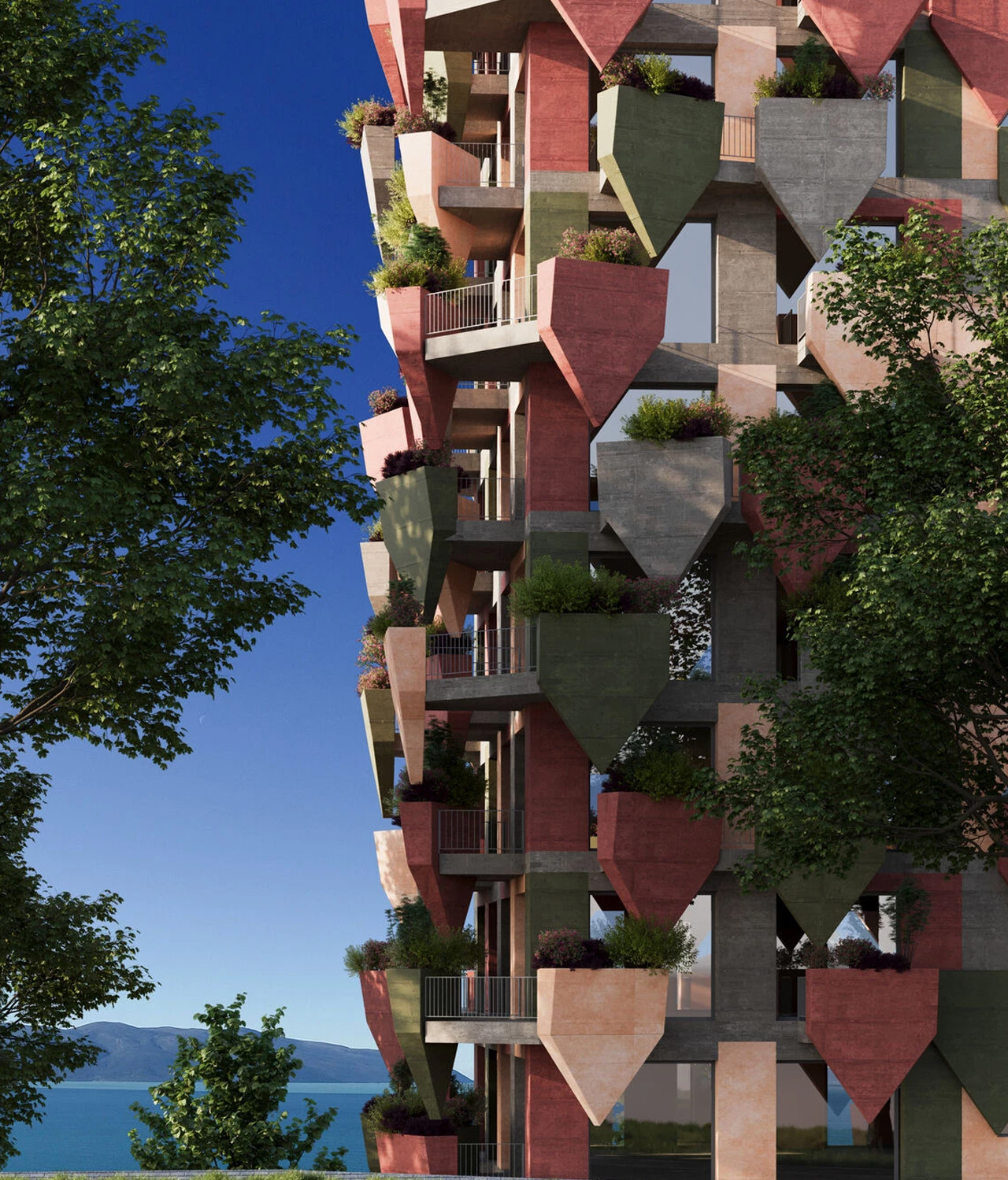 geometric flowerpot，Vlore，Sustainable Building，Dynamic Green Leaf Tower，