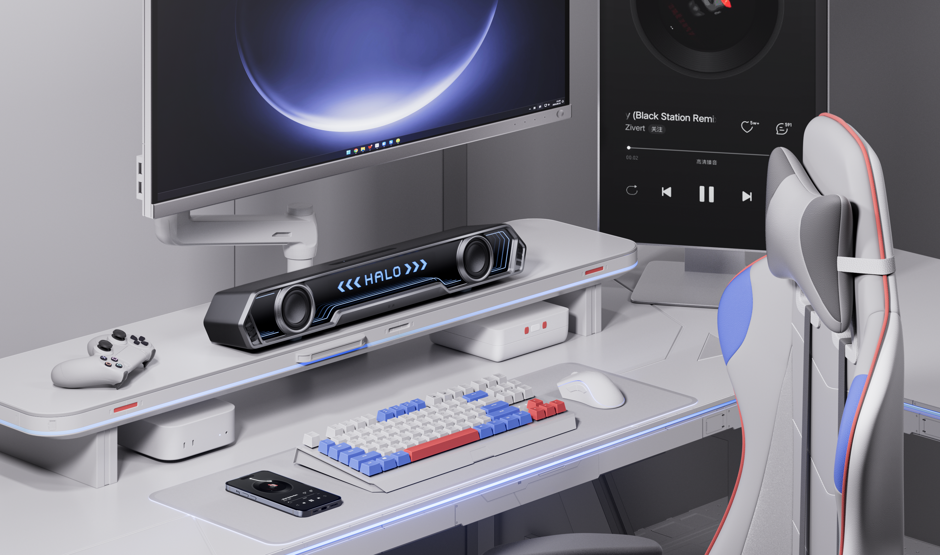 loudspeaker box，flowers again，desktop，