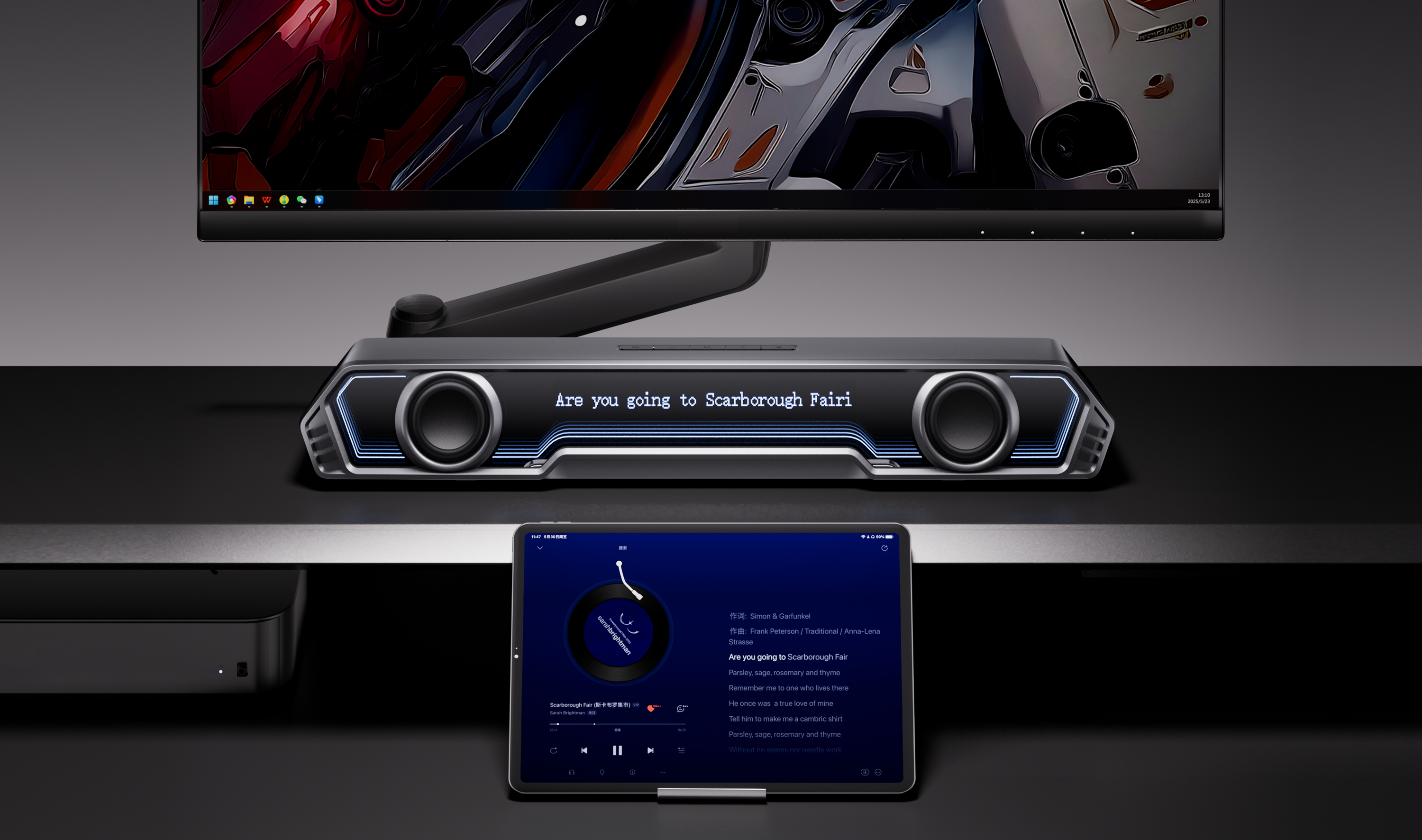 loudspeaker box，flowers again，desktop，