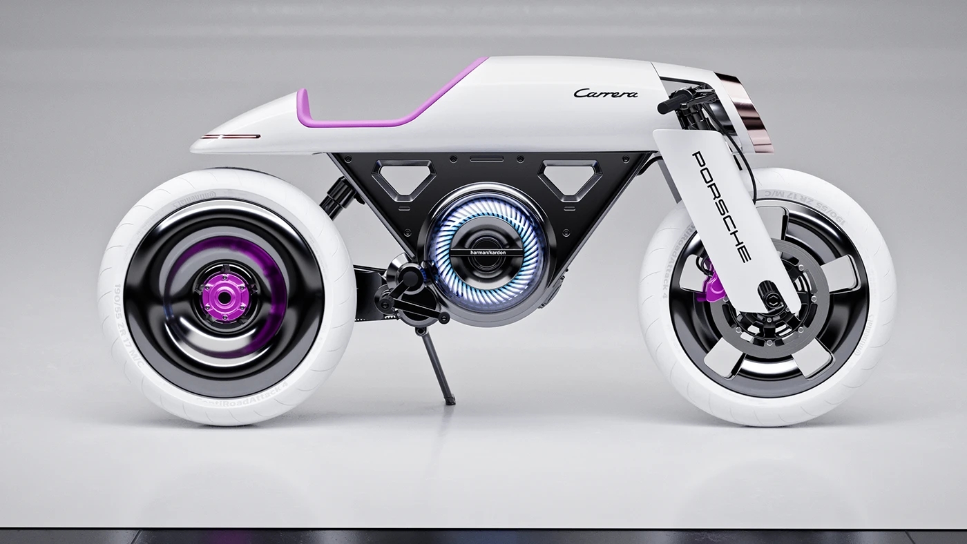 vehicle，Electric motorcycle，Porsche Café Racer，industrial design，