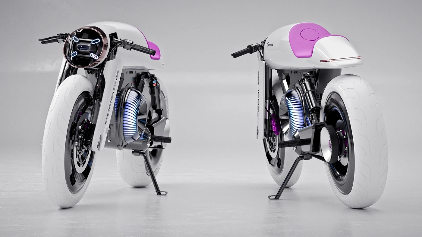 vehicle，Electric motorcycle，Porsche Café Racer，industrial design，
