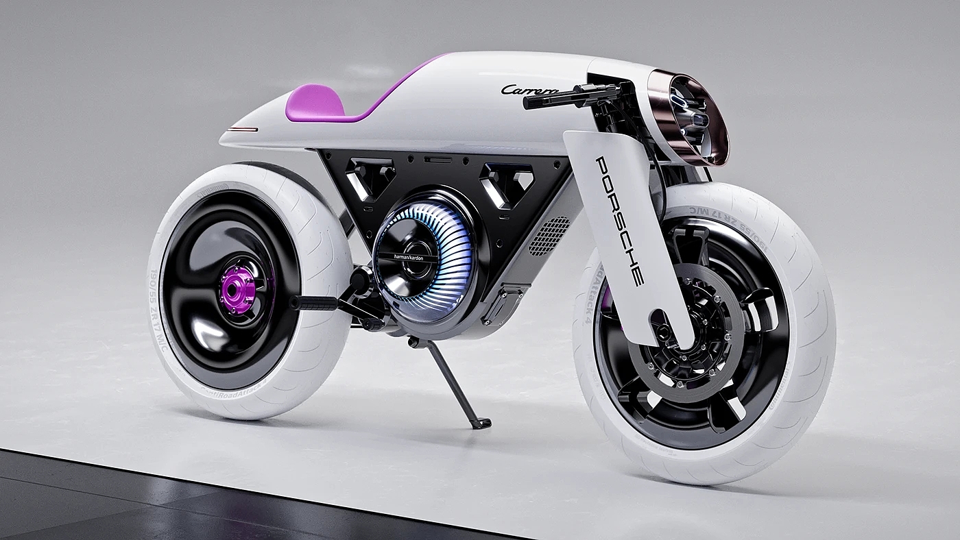 vehicle，Electric motorcycle，Porsche Café Racer，industrial design，