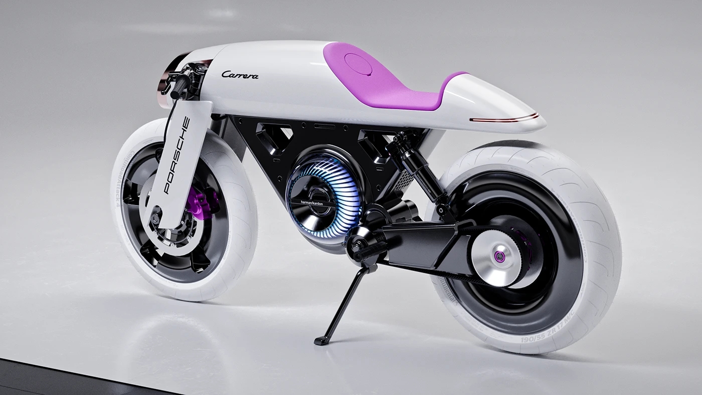 vehicle，Electric motorcycle，Porsche Café Racer，industrial design，