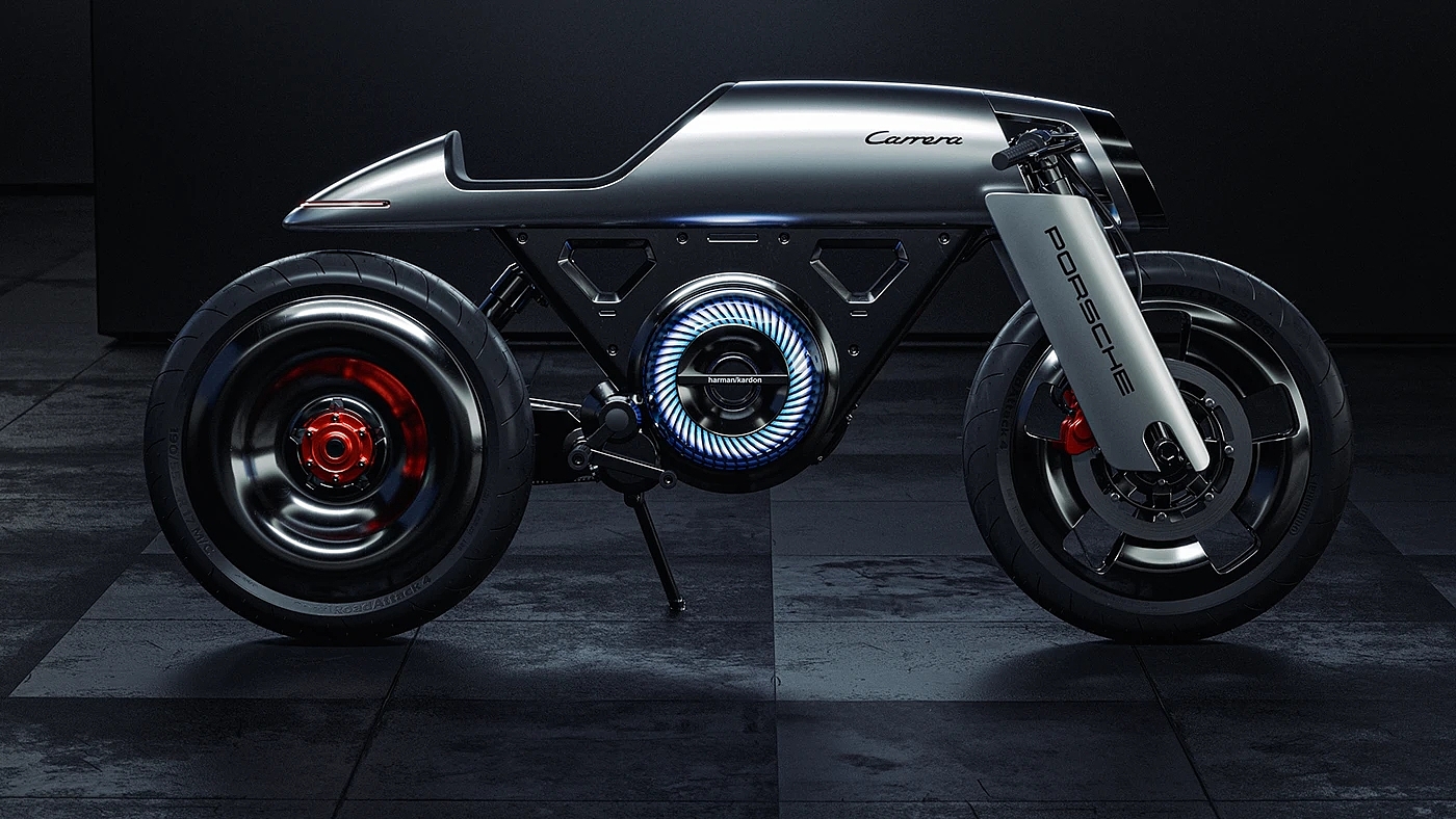 vehicle，Electric motorcycle，Porsche Café Racer，industrial design，