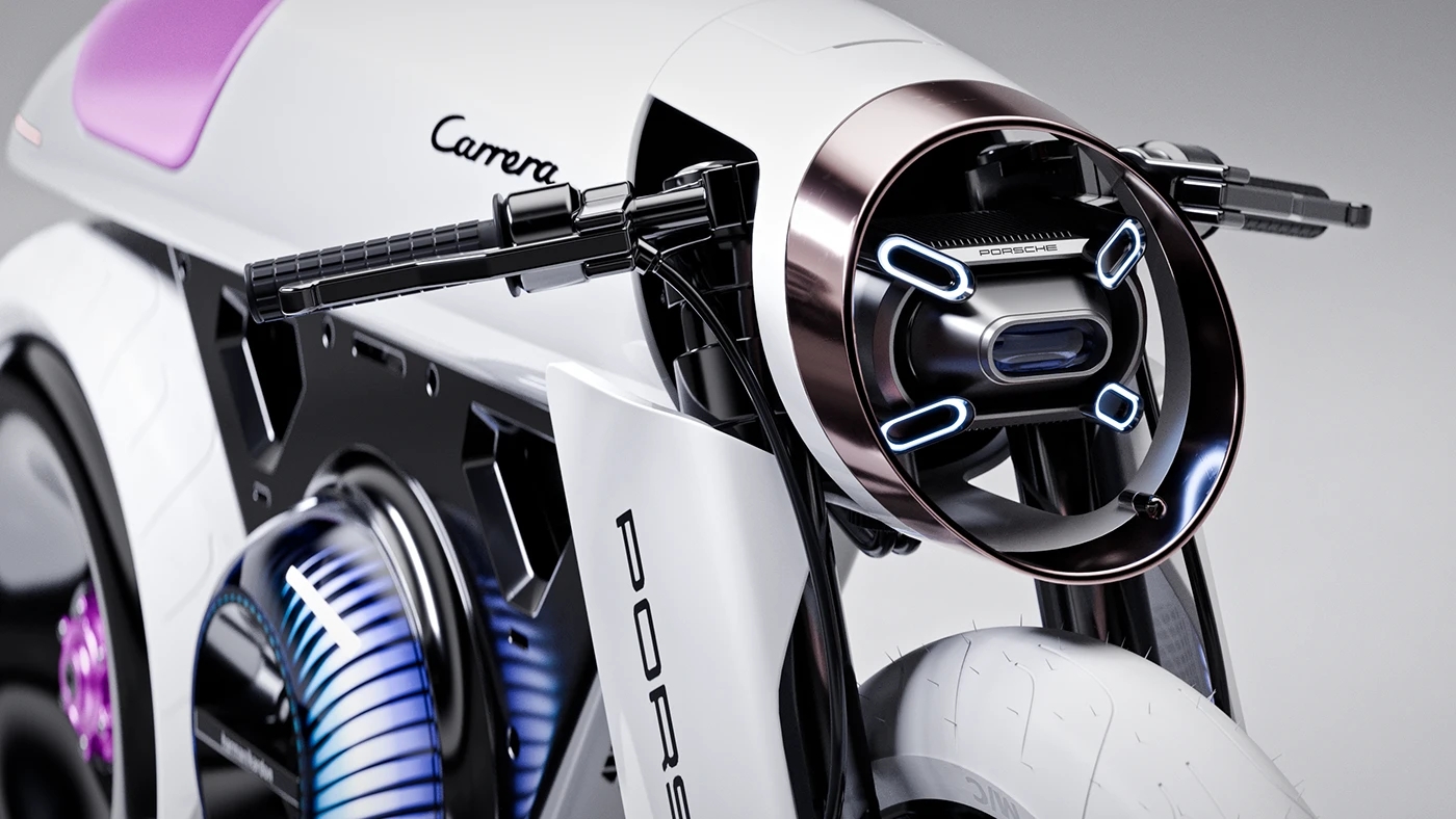 vehicle，Electric motorcycle，Porsche Café Racer，industrial design，