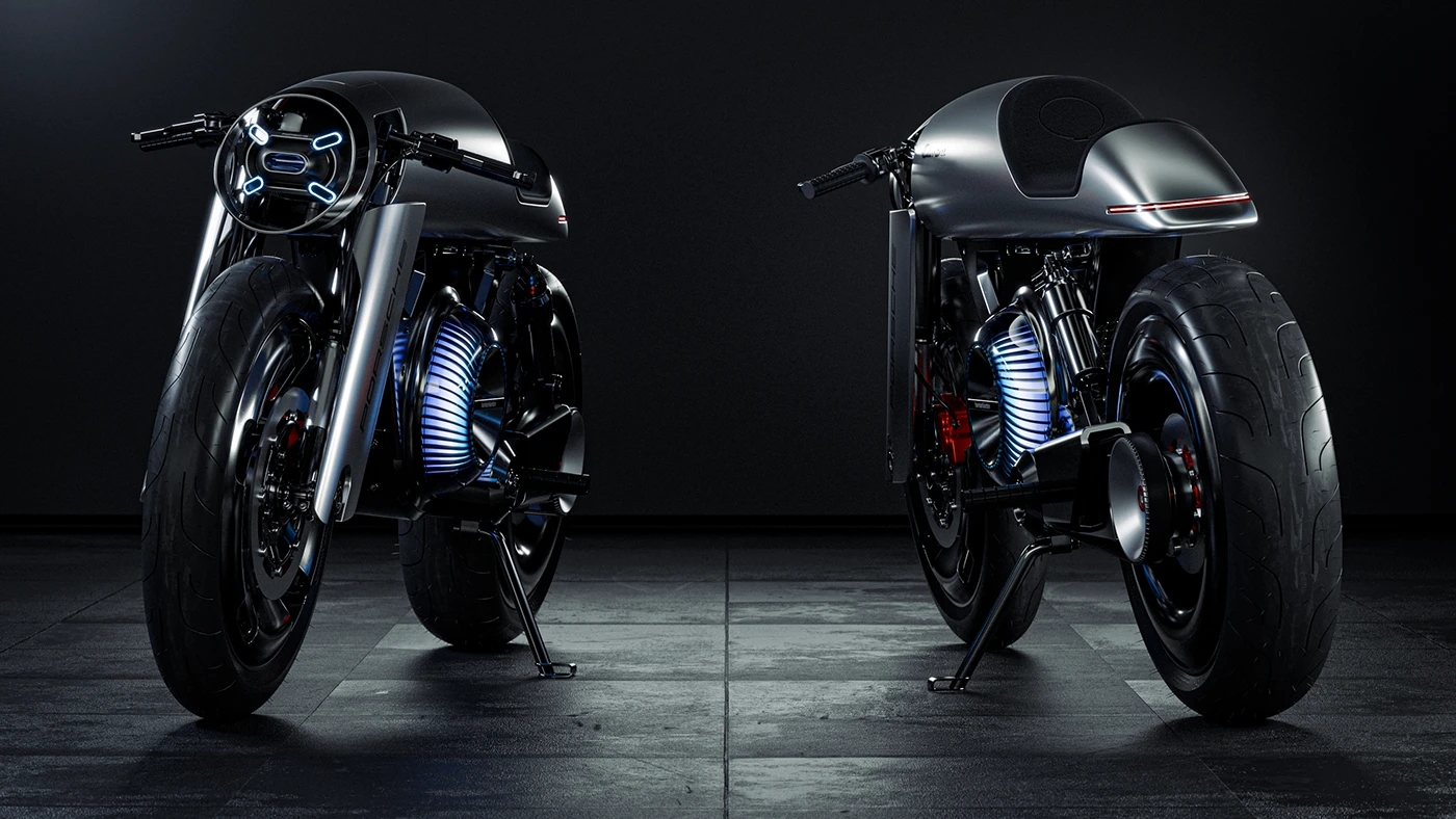 vehicle，Electric motorcycle，Porsche Café Racer，industrial design，