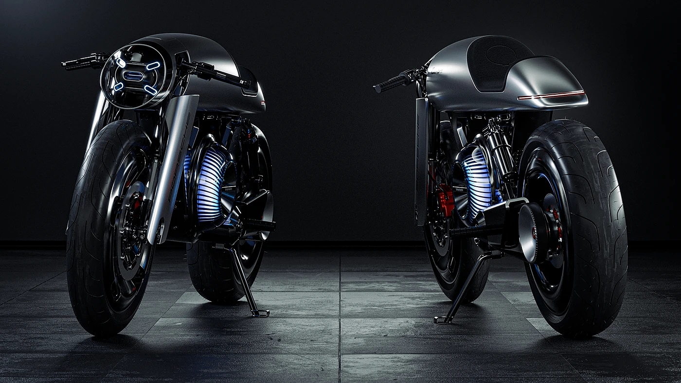 vehicle，Electric motorcycle，Porsche Café Racer，industrial design，