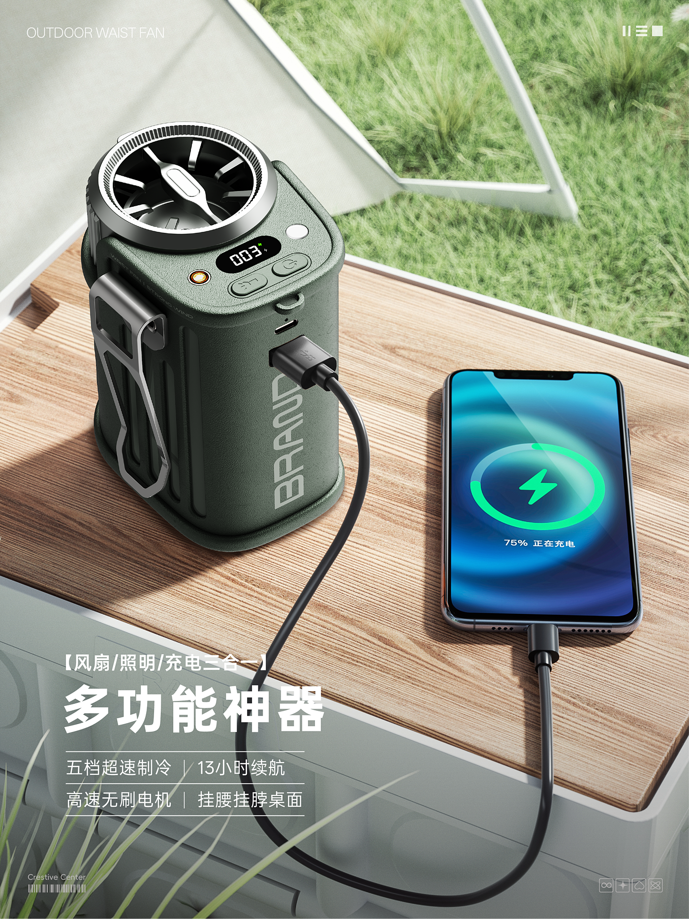 Outdoor waist fan，product design，Outdoor equipment，Outdoor Good，Camping essential，Summer cooling，Design case sharing，Hanging waist fan，