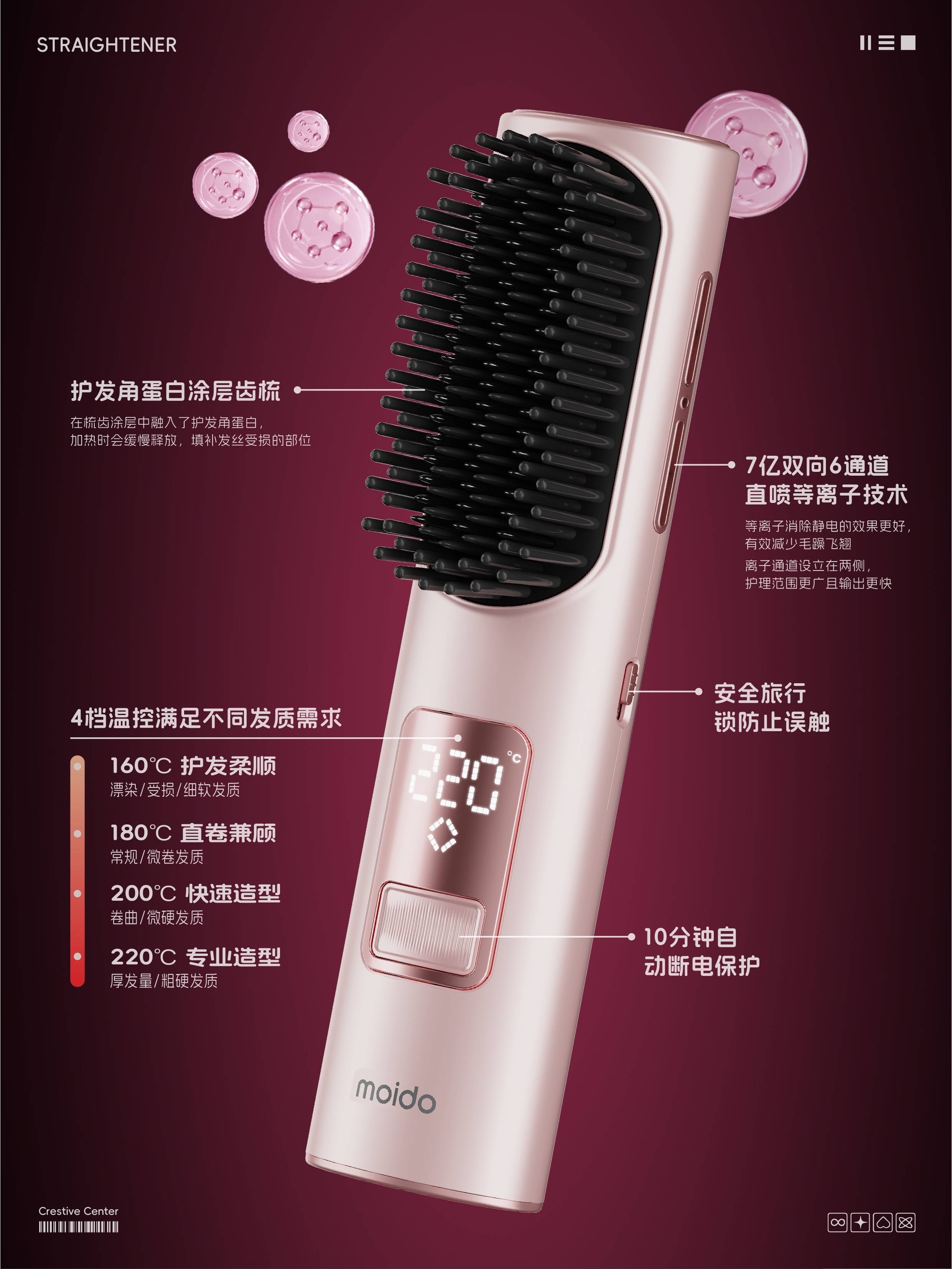 Wireless Straight Hair Comb，Hair Care Artifact，household electrical appliances，product design，Design case sharing，Moido devoted to winter，Personal care，Good thing recommendation，