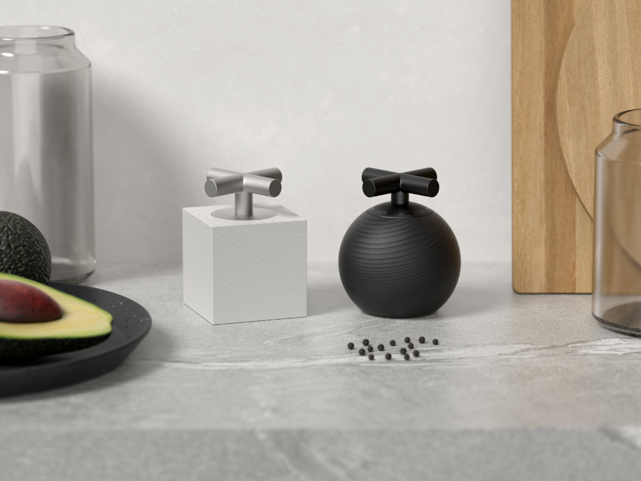 ELEMENTS grinder，Seasoning bottle，Desktop Aesthetics，Kitchen decoration，natural form design，