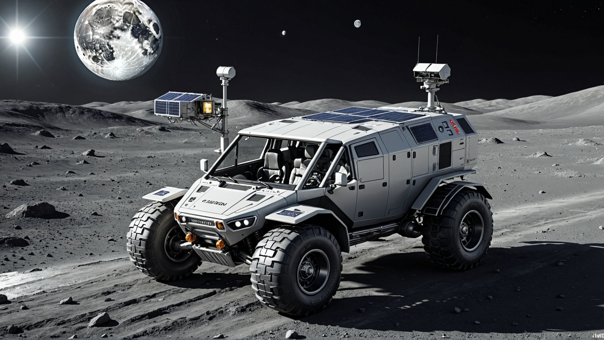 lunar rover，Engineering vehicle，Alien，prospecting，Base，AIGC，