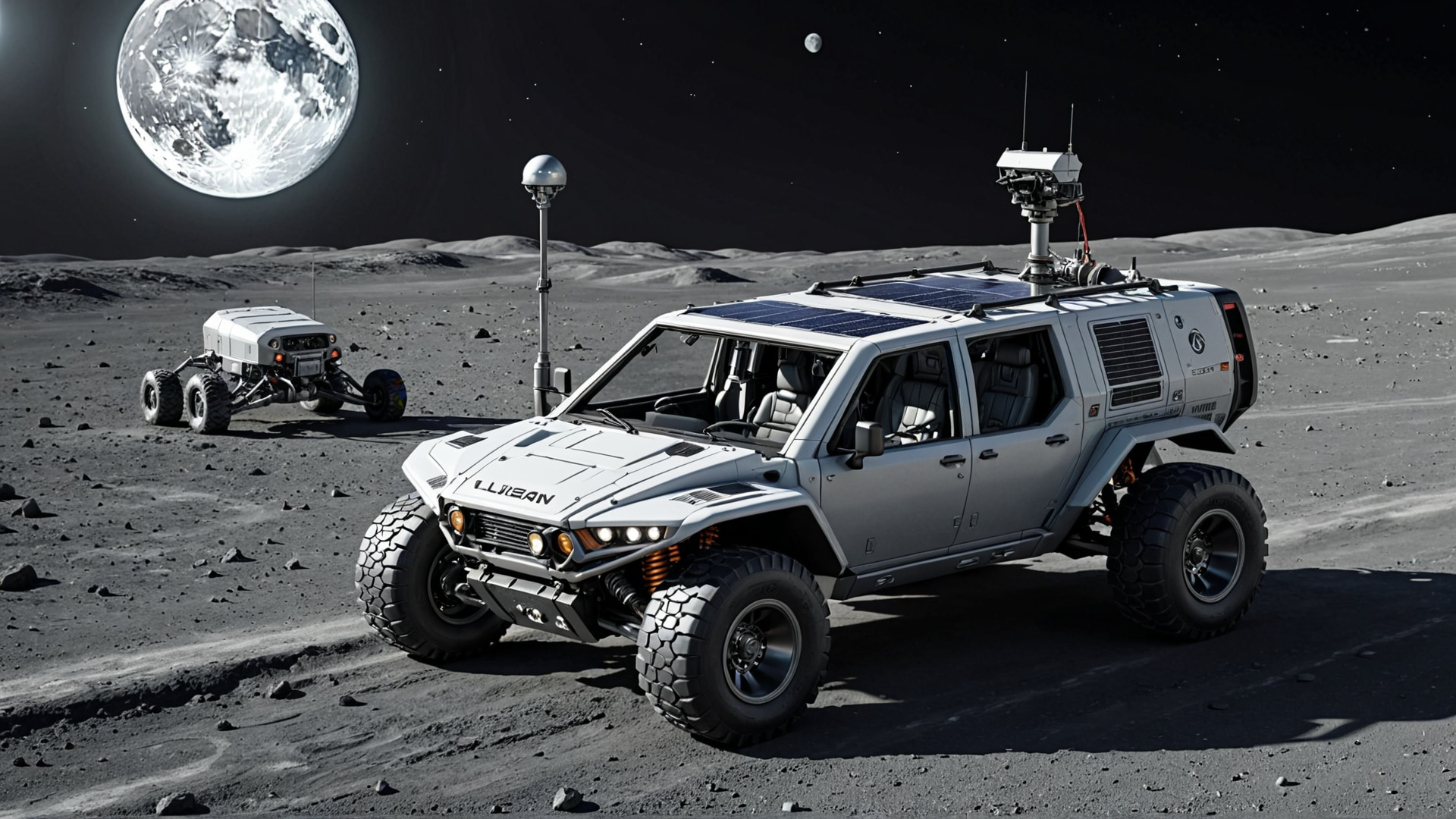 lunar rover，Engineering vehicle，Alien，prospecting，Base，AIGC，