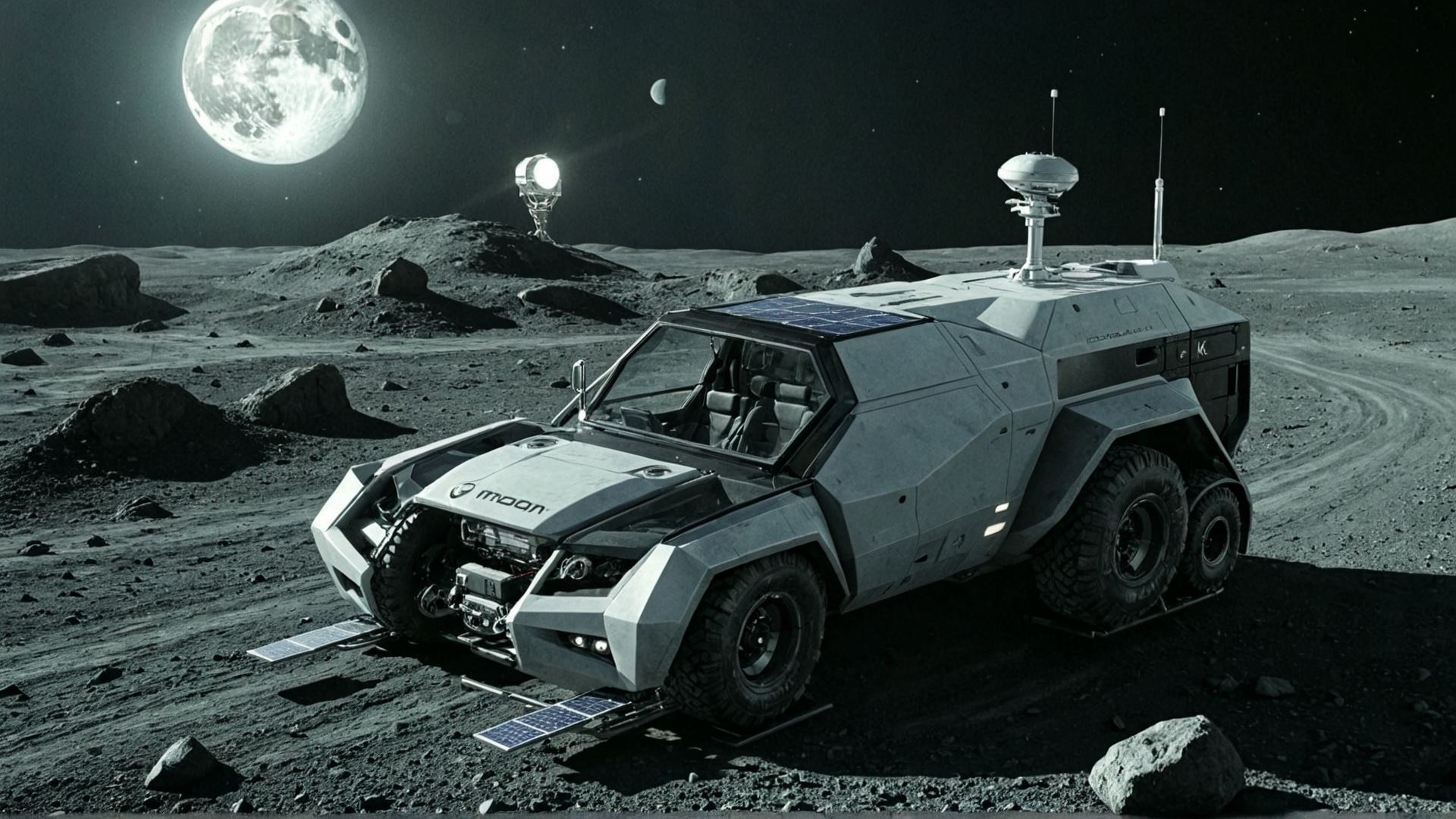 lunar rover，Engineering vehicle，Alien，prospecting，Base，AIGC，