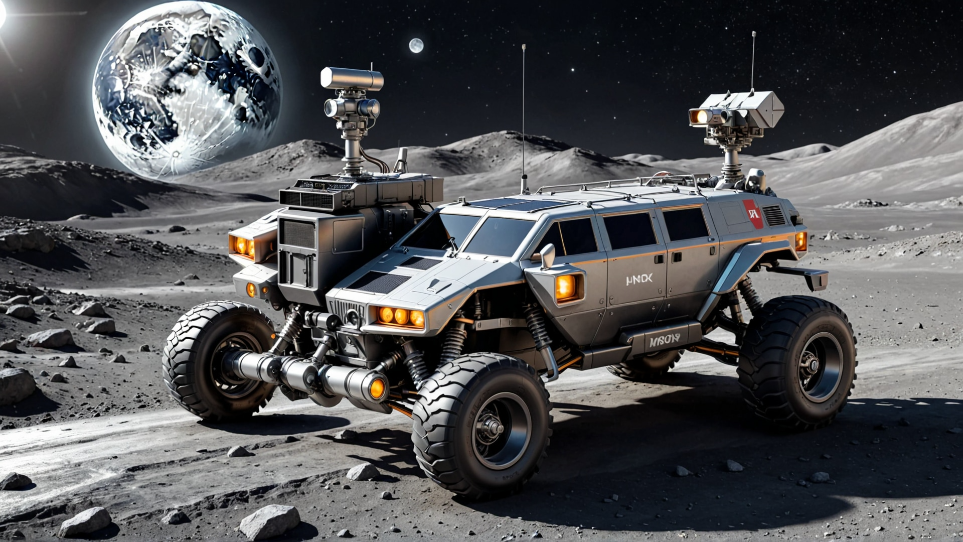lunar rover，Engineering vehicle，Alien，prospecting，Base，AIGC，
