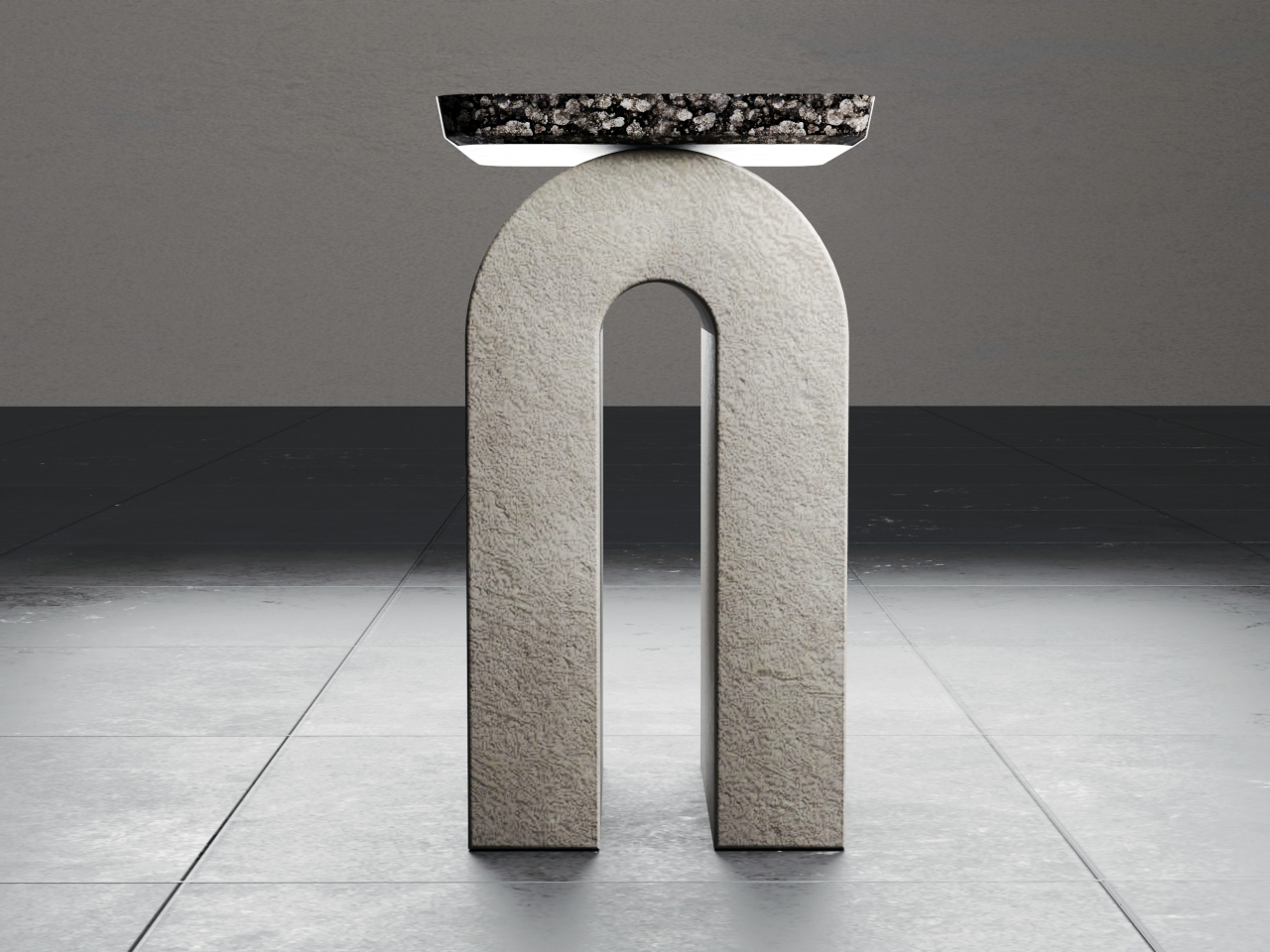 Side table，concrete arch bridge，Marble texture，Sculpture furniture，visual effect，