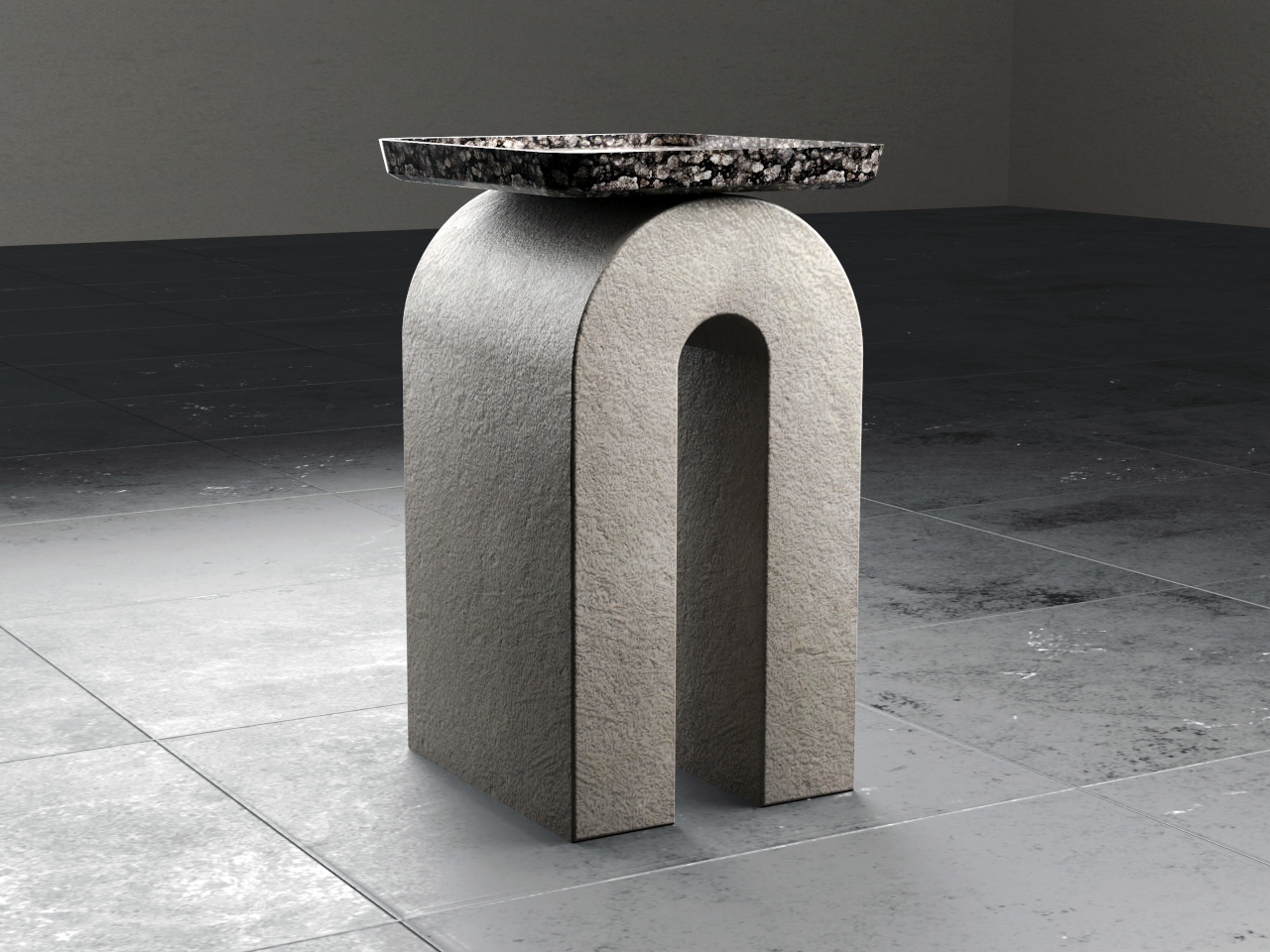 Side table，concrete arch bridge，Marble texture，Sculpture furniture，visual effect，