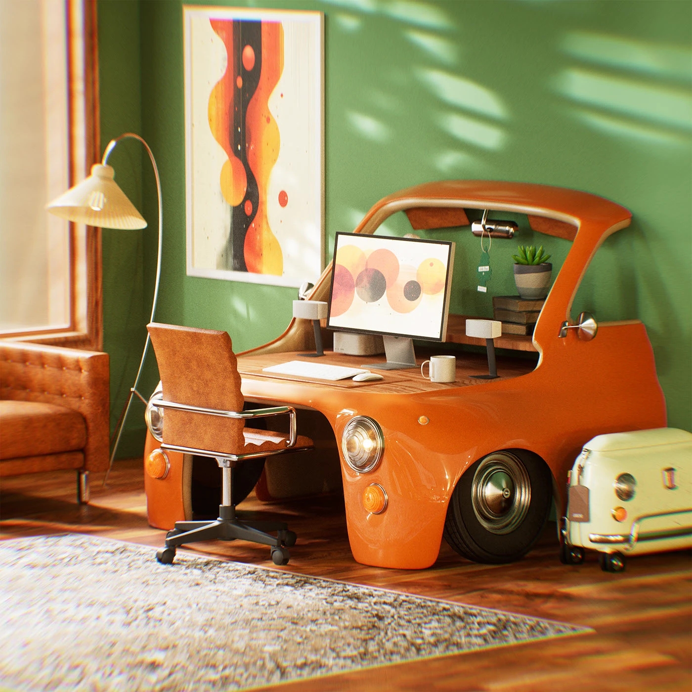 Fiat 500，3D Conceptual Model，Automotive Elements，desk，