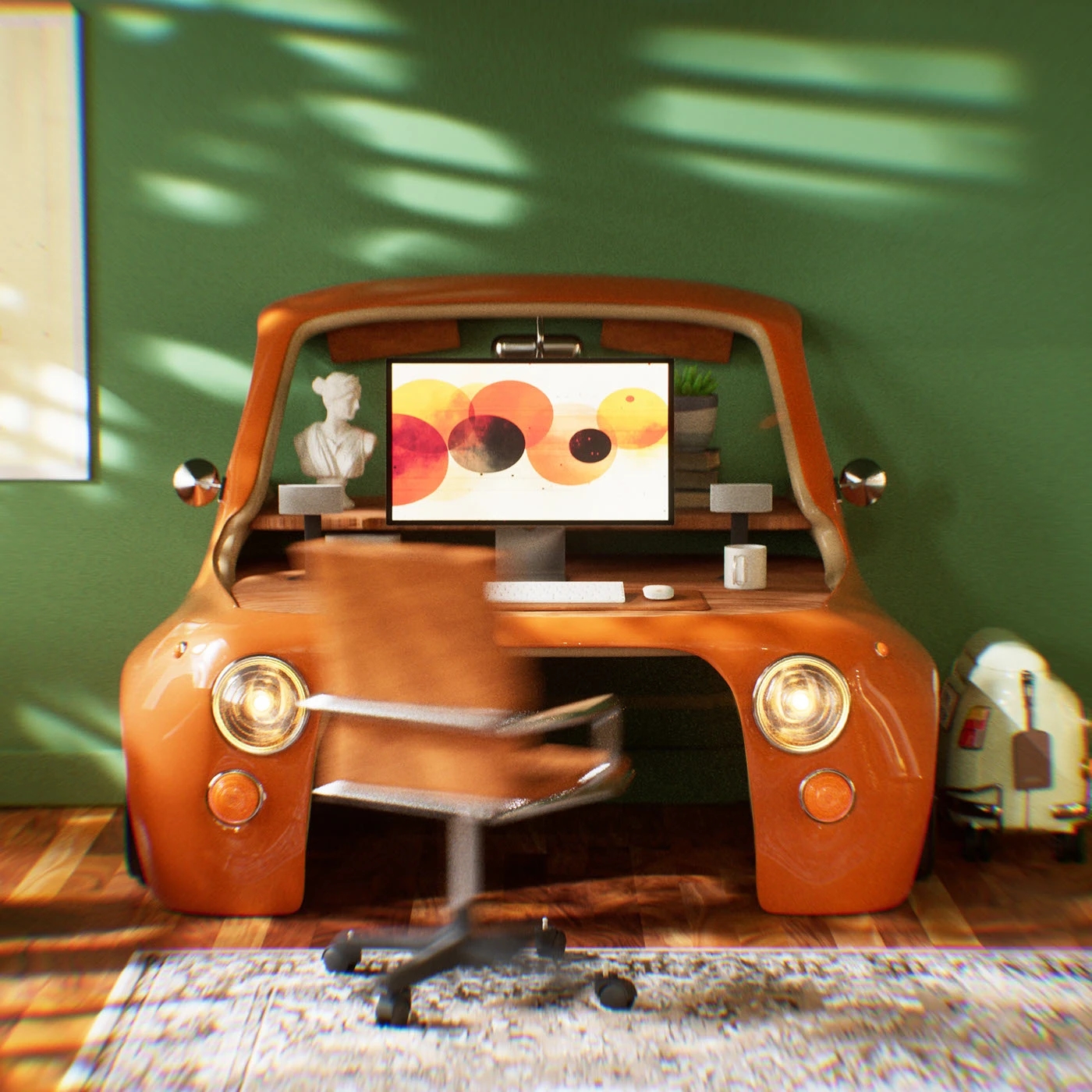 Fiat 500，3D Conceptual Model，Automotive Elements，desk，