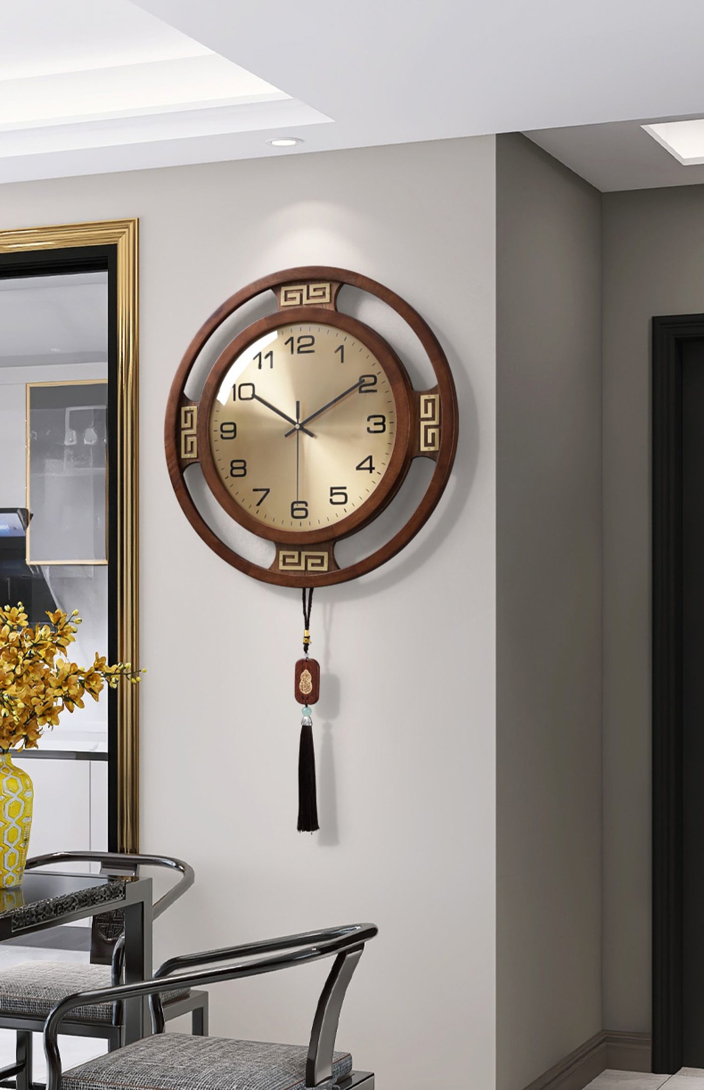 New Chinese design，Furniture home，Home decoration，Oriental Aesthetics，Solid wood wall clock，