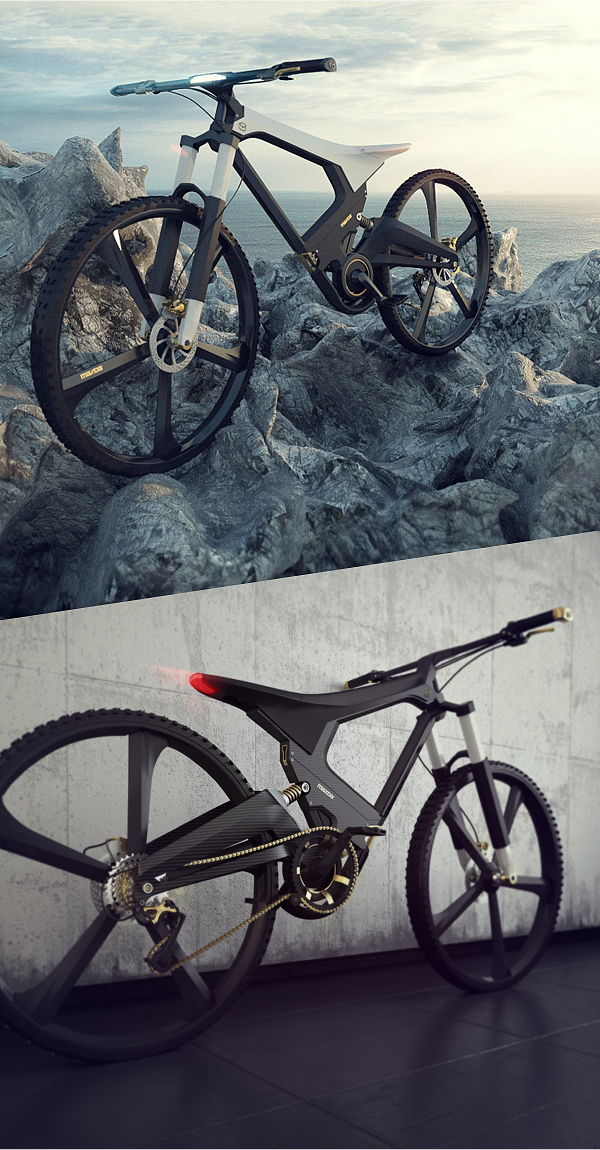 industrial design，outdoors，motion，a mountain country，fold，Bicycle，