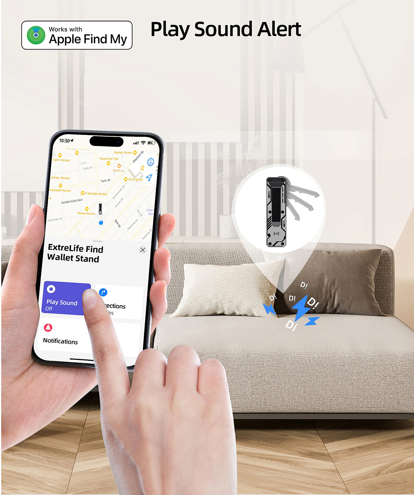 A keychain with tracking locator，