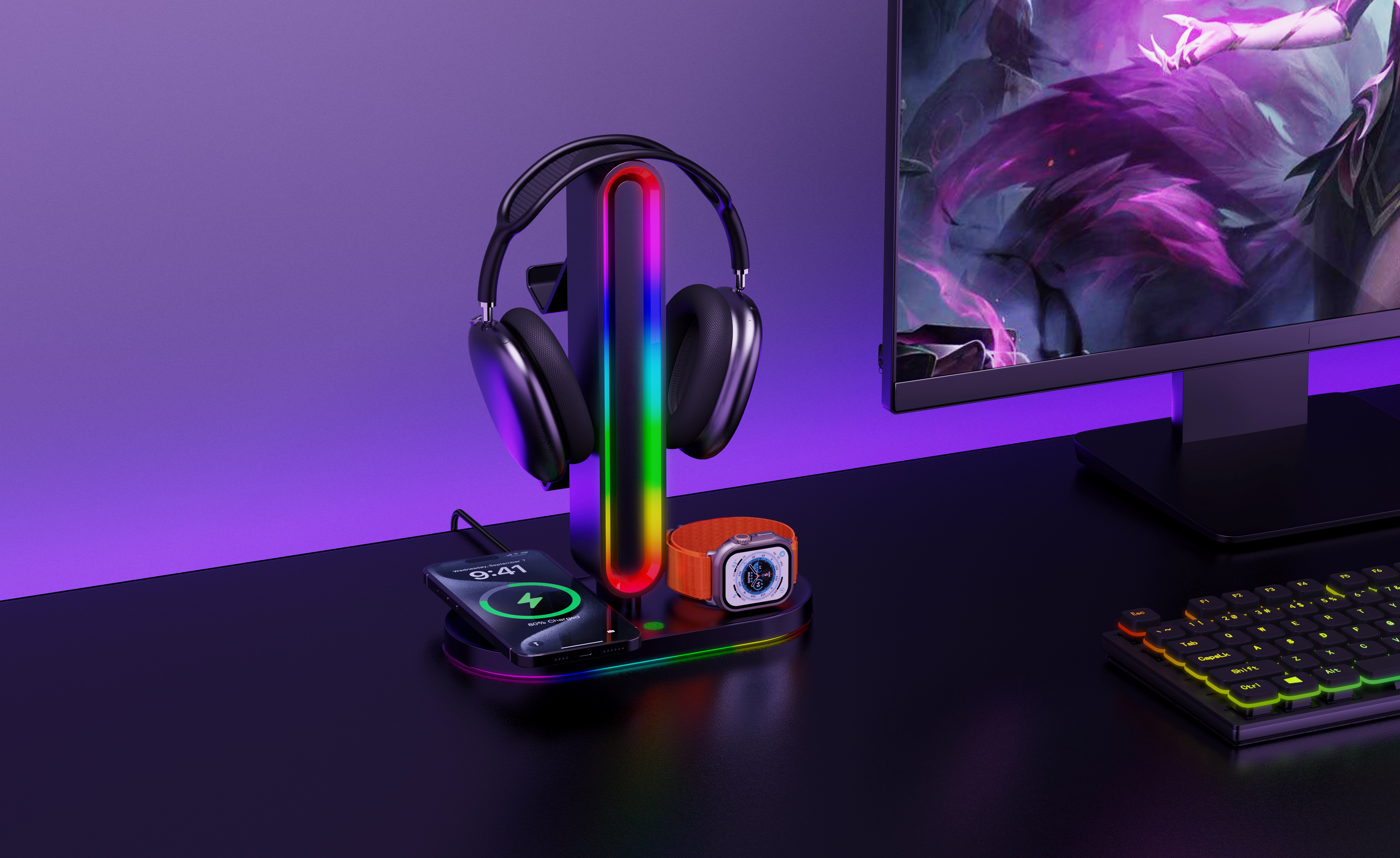 All-in-one LGB gaming headset stand handle iPh，
