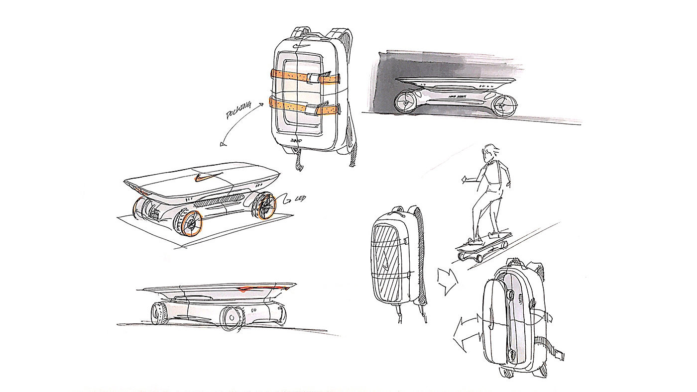 charge，Portable，conceptual design，Scooter，Cruiser Board，nike，Electric skateboard，