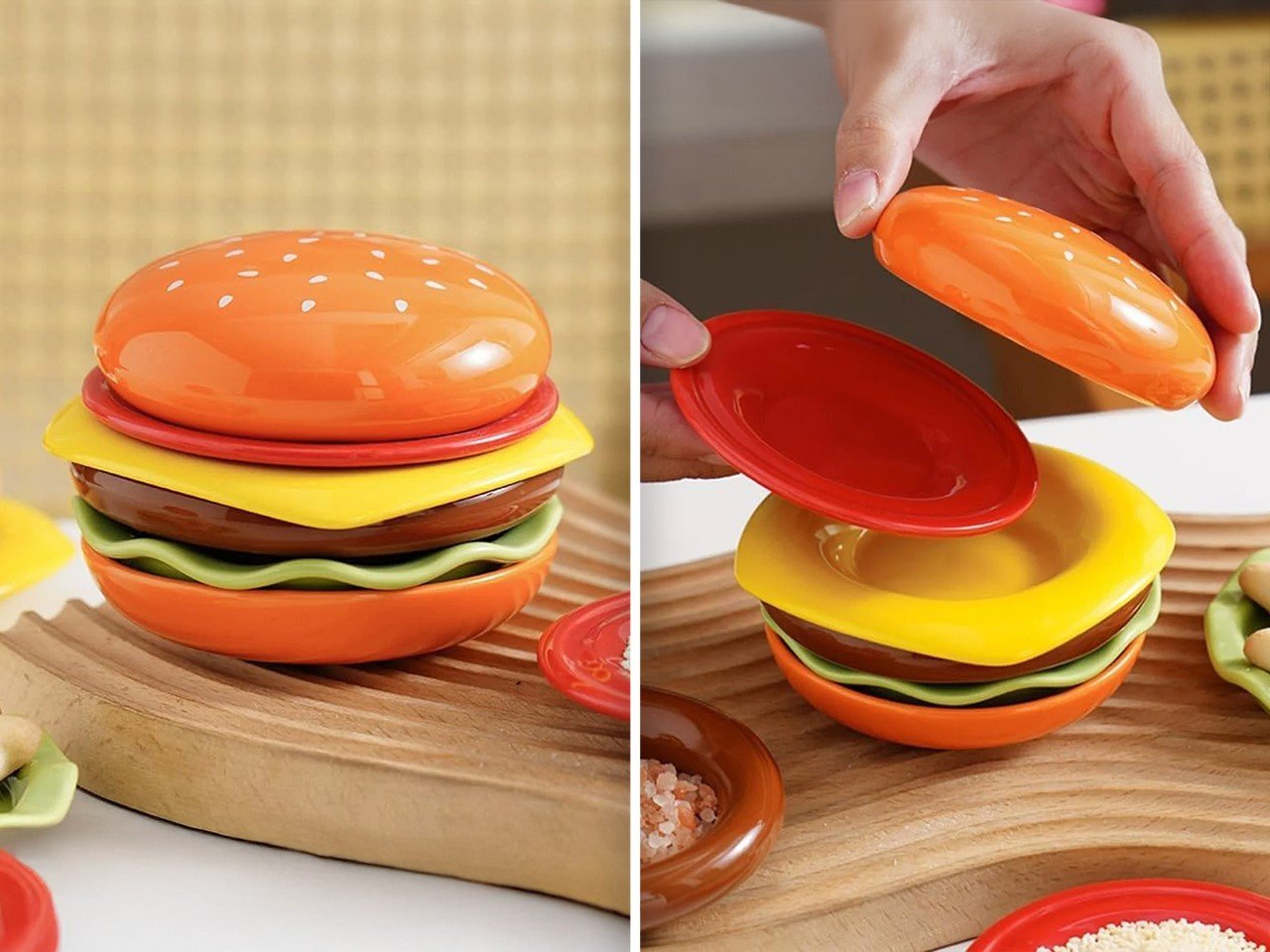 Creative tableware，ceramics，Kitchen supplies，Hamburg shape，Cheeseburger，