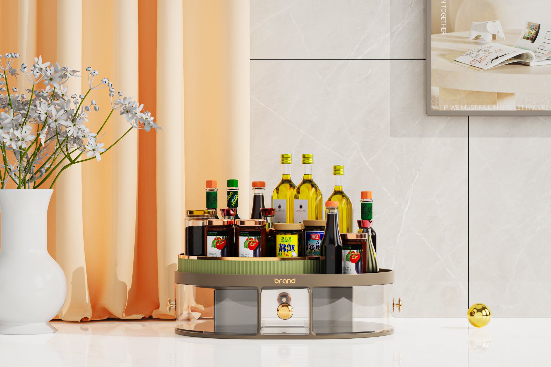 Receive，Seasoning box，rotate，Seasoning，