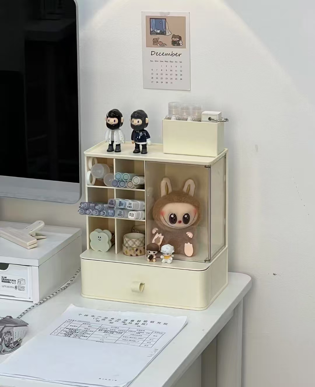 desktop，Receive，Exhibition，Tide play，Book storage，Stationery storage，