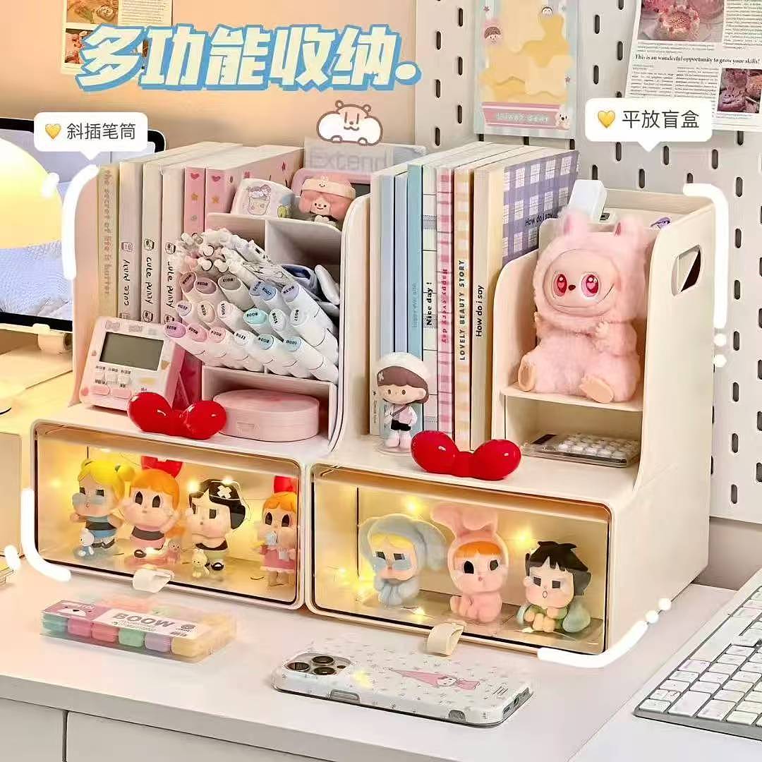 desktop，Receive，Exhibition，Tide play，Book storage，Stationery storage，