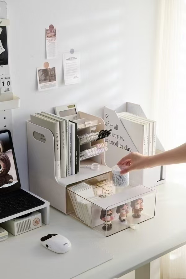 desktop，Receive，Exhibition，Tide play，Book storage，Stationery storage，